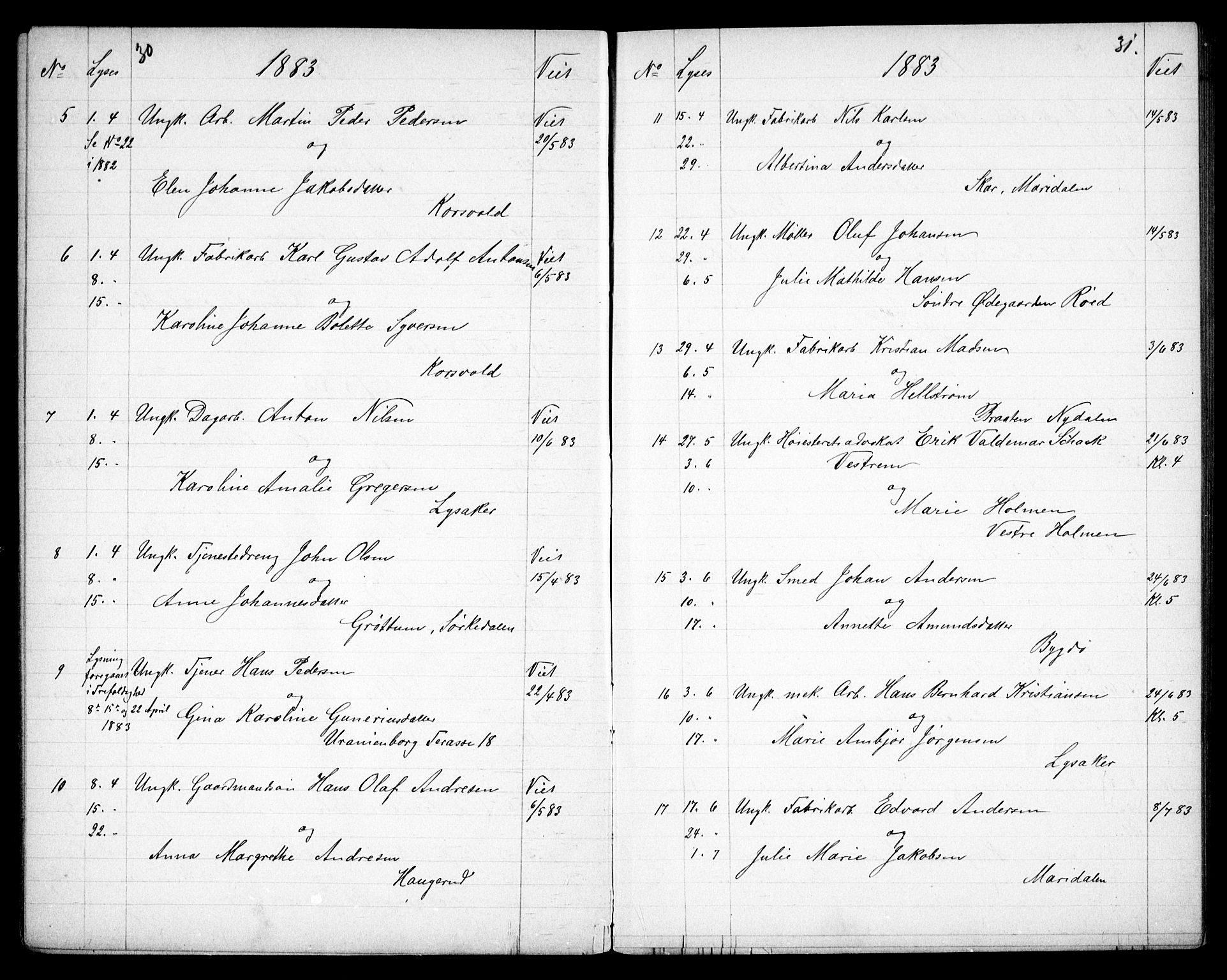 Vestre Aker prestekontor Kirkebøker, AV/SAO-A-10025/G/Ga/L0005: Klokkerbok nr. I 5, 1879-1901, s. 30-31