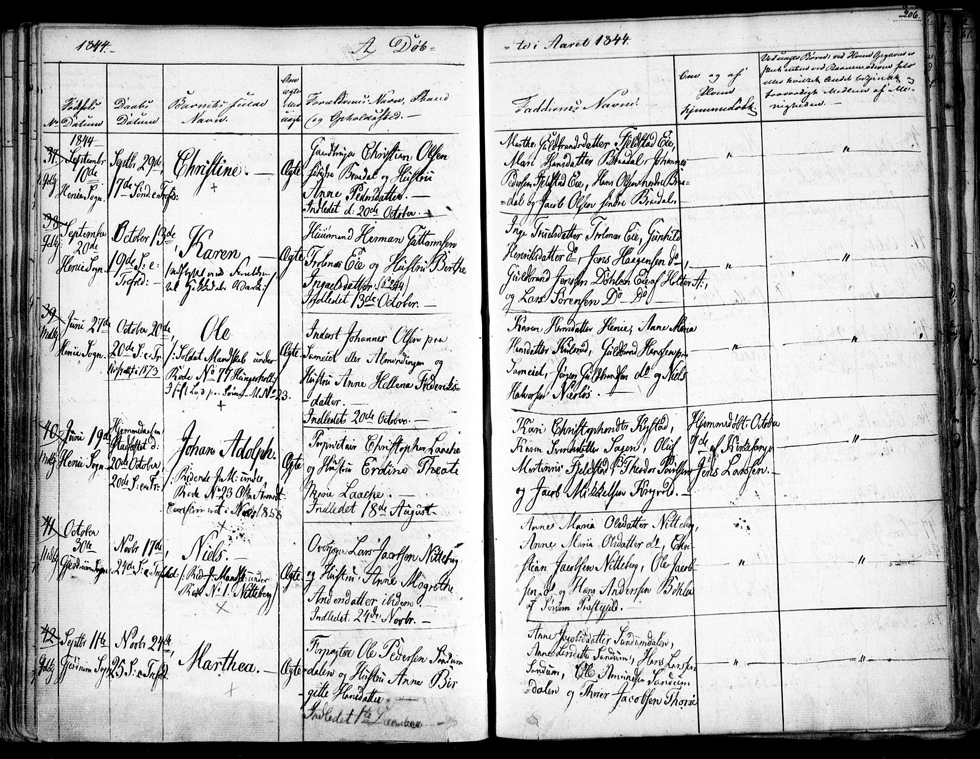 Gjerdrum prestekontor Kirkebøker, AV/SAO-A-10412b/F/Fa/L0005: Ministerialbok nr. I 5, 1835-1845, s. 206