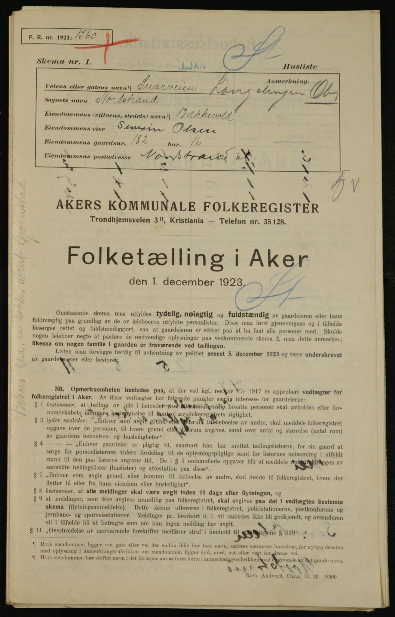 , Kommunal folketelling 1.12.1923 for Aker, 1923, s. 45479