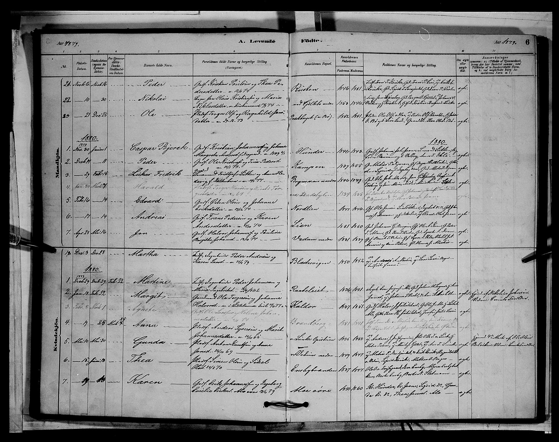Øyer prestekontor, AV/SAH-PREST-084/H/Ha/Hab/L0002: Klokkerbok nr. 2, 1878-1896, s. 6