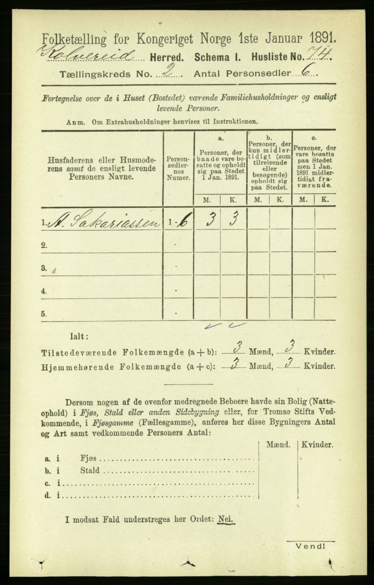 RA, Folketelling 1891 for 1752 Kolvereid herred, 1891, s. 322