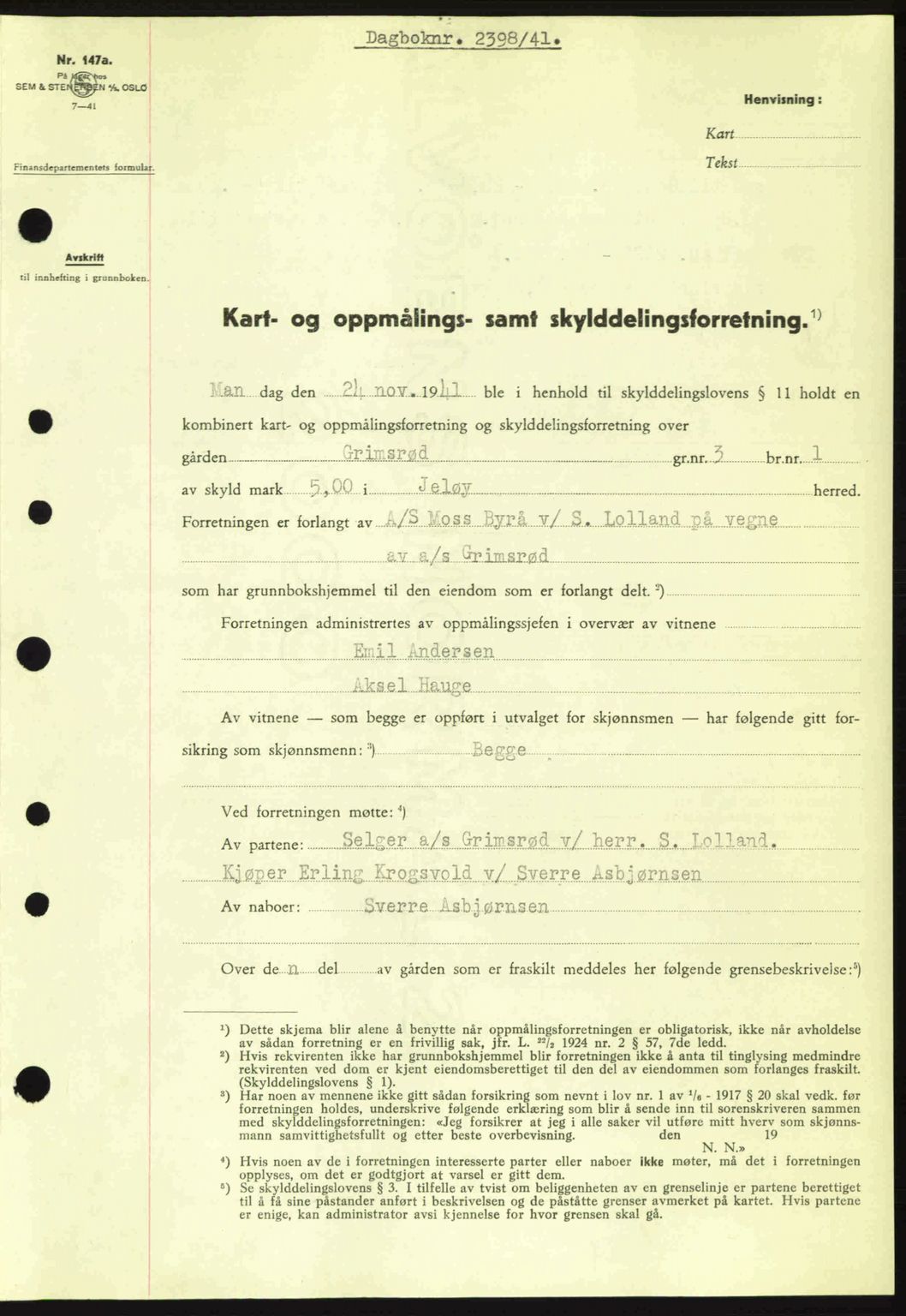 Moss sorenskriveri, SAO/A-10168: Pantebok nr. A9, 1941-1942, Dagboknr: 2398/1941