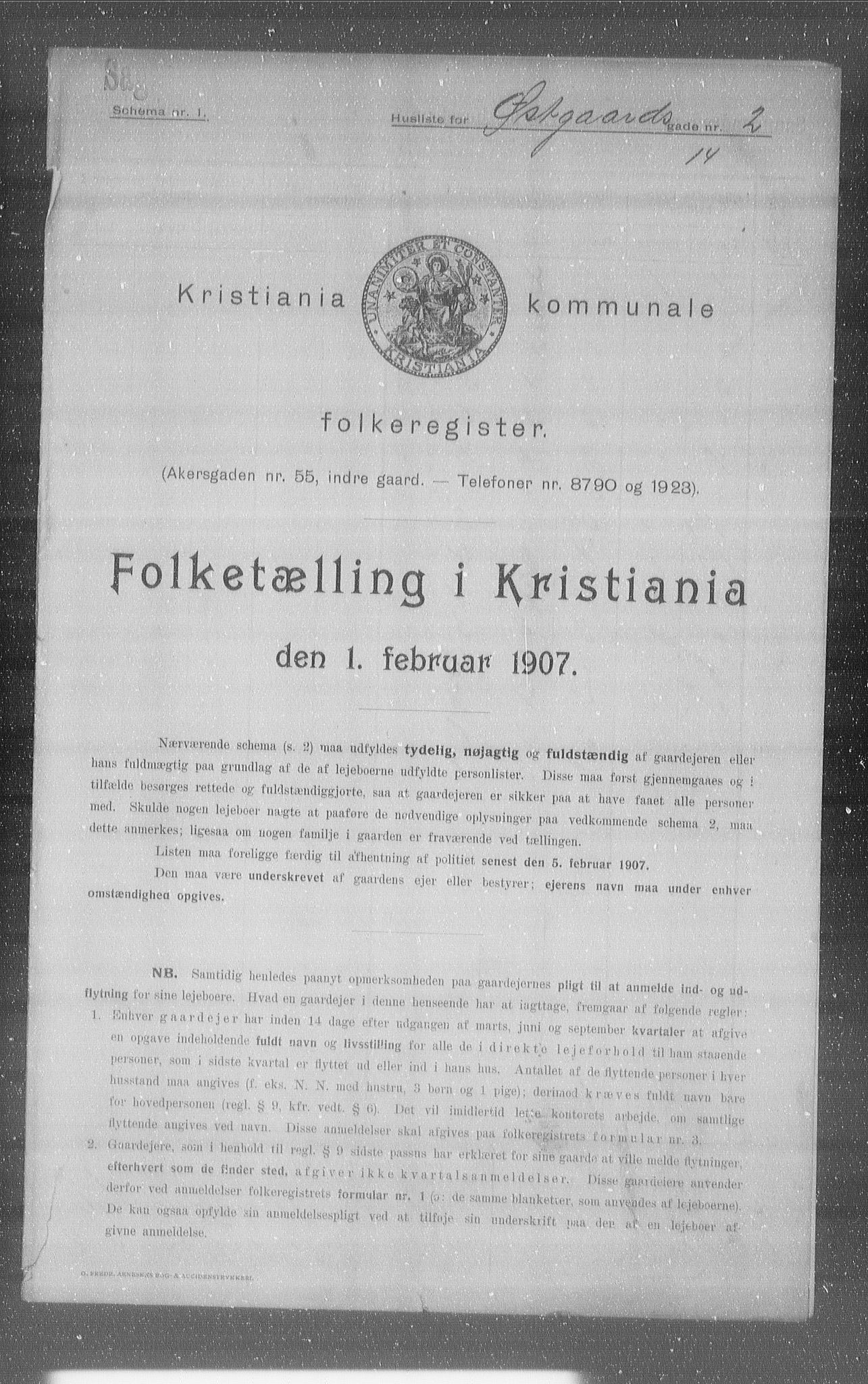 OBA, Kommunal folketelling 1.2.1907 for Kristiania kjøpstad, 1907, s. 65605