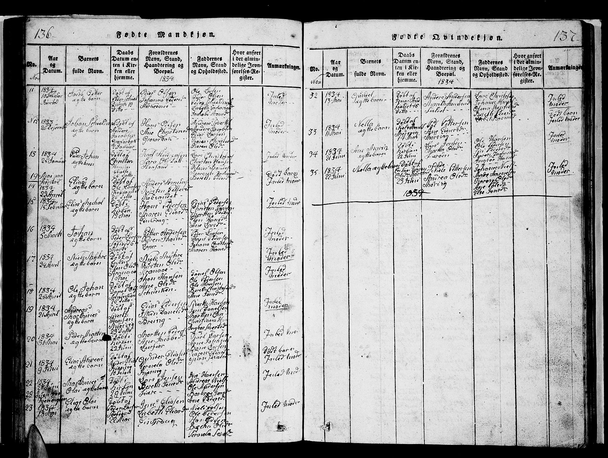 Ministerialprotokoller, klokkerbøker og fødselsregistre - Nordland, AV/SAT-A-1459/853/L0773: Klokkerbok nr. 853C01, 1821-1859, s. 136-137