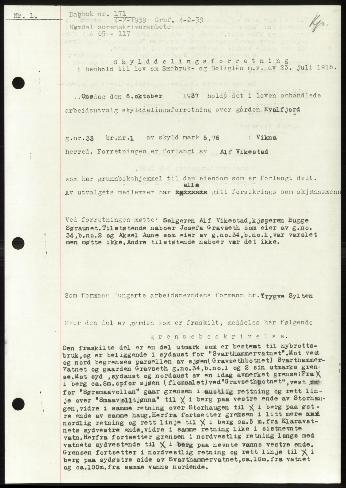 Namdal sorenskriveri, SAT/A-4133/1/2/2C: Pantebok nr. -, 1937-1939, Tingl.dato: 04.02.1939