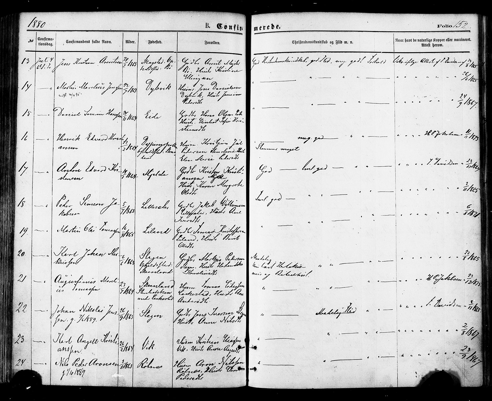 Ministerialprotokoller, klokkerbøker og fødselsregistre - Nordland, AV/SAT-A-1459/855/L0802: Ministerialbok nr. 855A10, 1875-1886, s. 152
