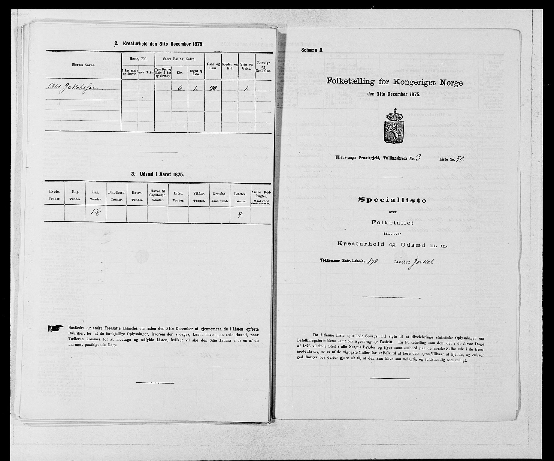 SAB, Folketelling 1875 for 1230P Ullensvang prestegjeld, 1875, s. 287