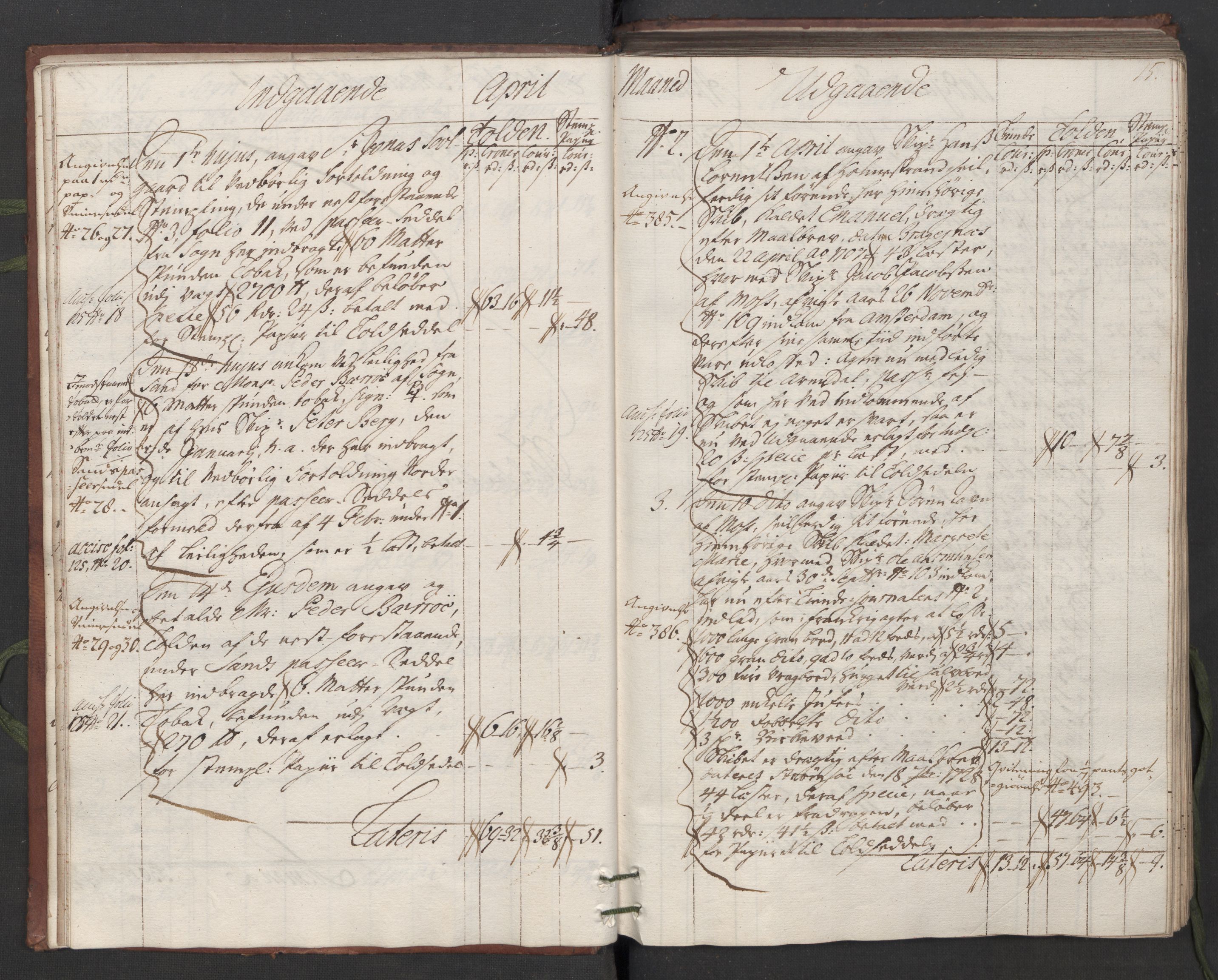 Generaltollkammeret, tollregnskaper, RA/EA-5490/R05/L0014/0001: Tollregnskaper Moss, Son, Krokstad / Hovedtollbok, 1733, s. 14b-15a