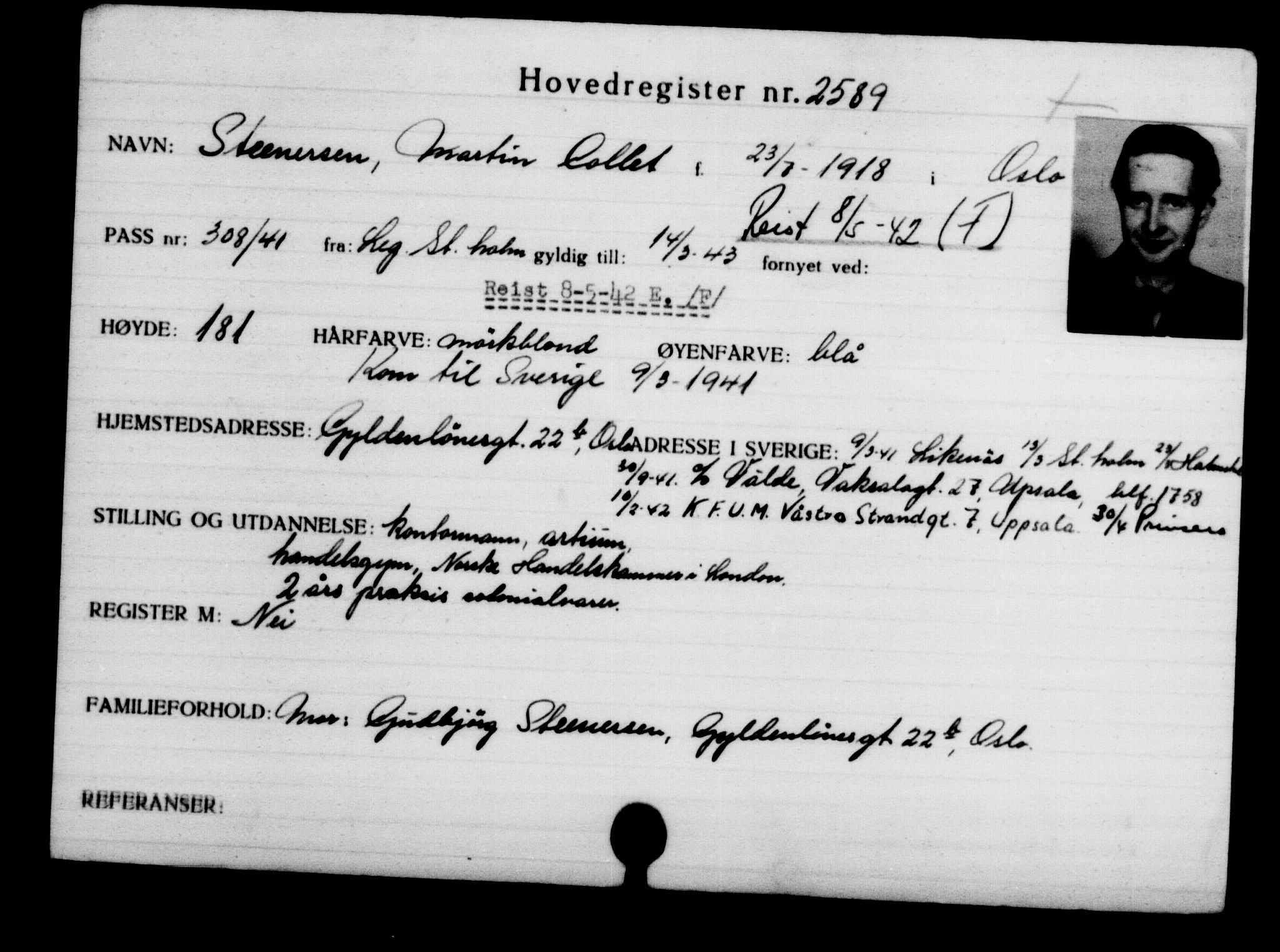 Utenriksstasjonene, Legasjonen i Stockholm, Flyktningkontoret, AV/RA-S-6753/V/Va/L0003: Kjesäterkartoteket, flyktninger med registreringsnr. 2001-3495, 1940-1945, s. 943