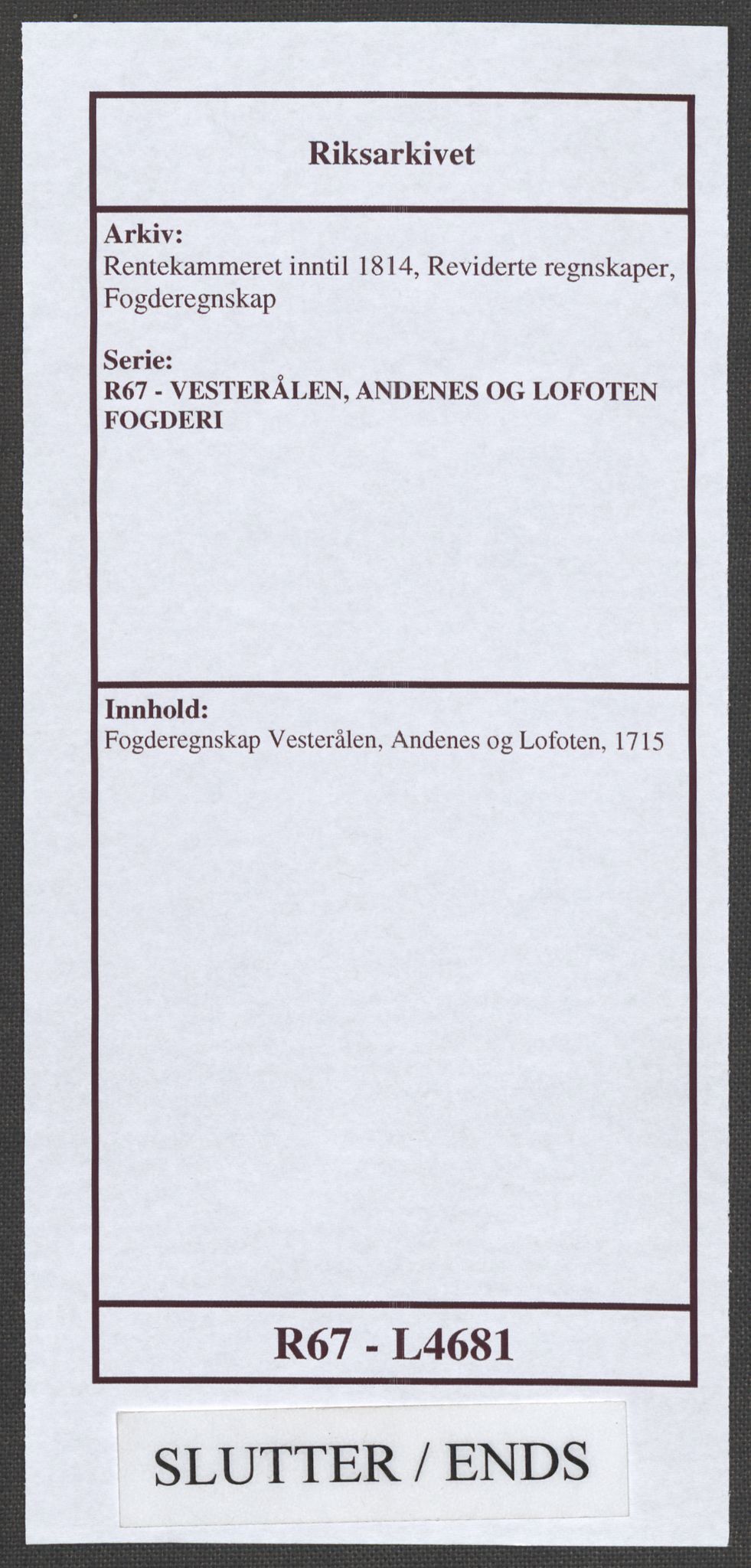 Rentekammeret inntil 1814, Reviderte regnskaper, Fogderegnskap, AV/RA-EA-4092/R67/L4681: Fogderegnskap Vesterålen, Andenes og Lofoten, 1715, s. 265