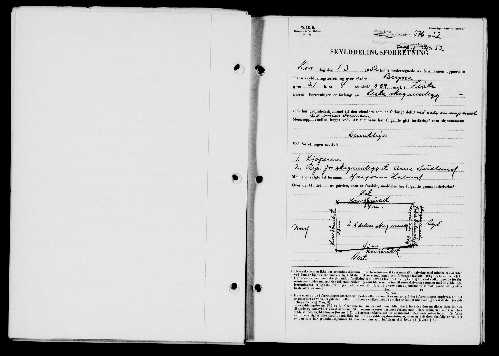 Lyngdal sorenskriveri, AV/SAK-1221-0004/G/Gb/L0667: Pantebok nr. A XIII, 1951-1952, Dagboknr: 276/1952
