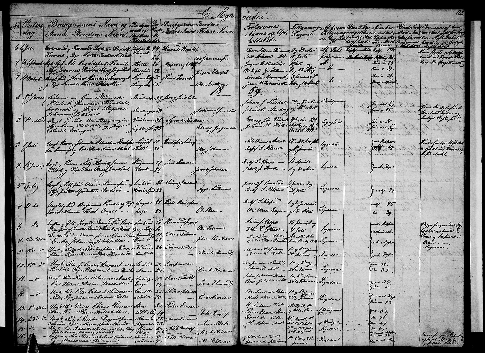 Ministerialprotokoller, klokkerbøker og fødselsregistre - Nordland, SAT/A-1459/812/L0187: Klokkerbok nr. 812C05, 1850-1883, s. 168