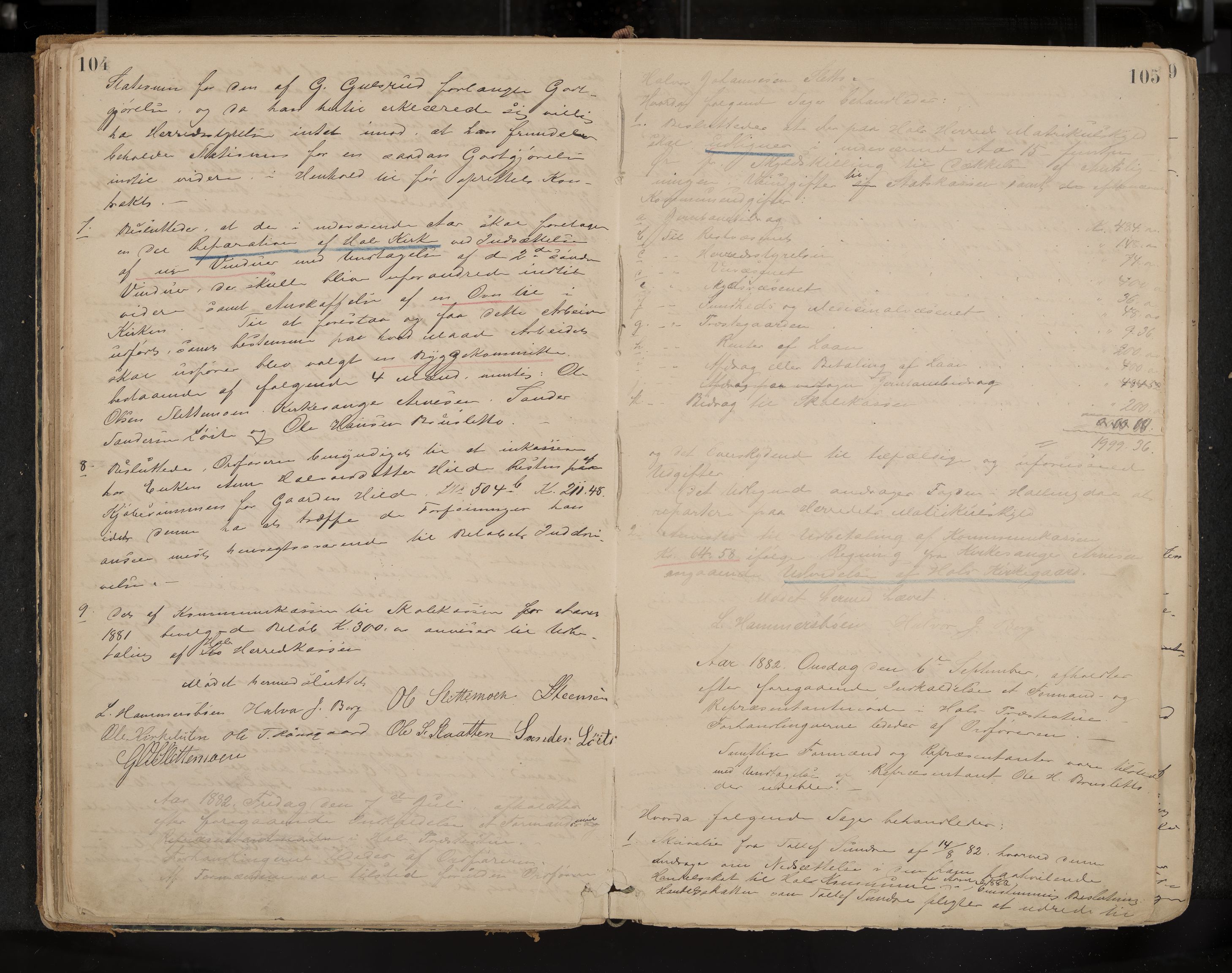 Hol formannskap og sentraladministrasjon, IKAK/0620021-1/A/L0001: Møtebok, 1877-1893, s. 104-105