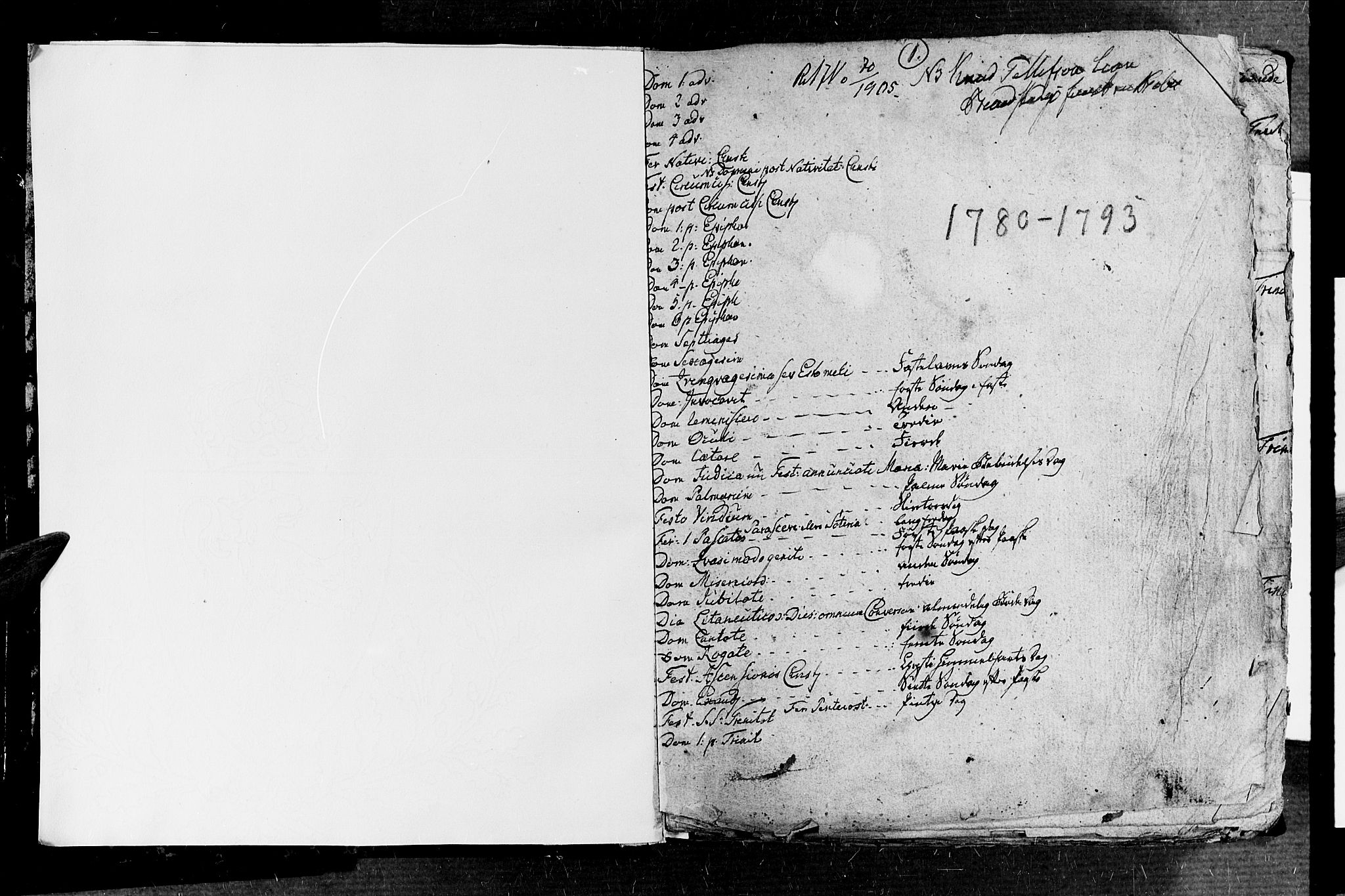 Øyestad sokneprestkontor, SAK/1111-0049/F/Fb/L0001: Klokkerbok nr. B 1, 1780-1794, s. 1