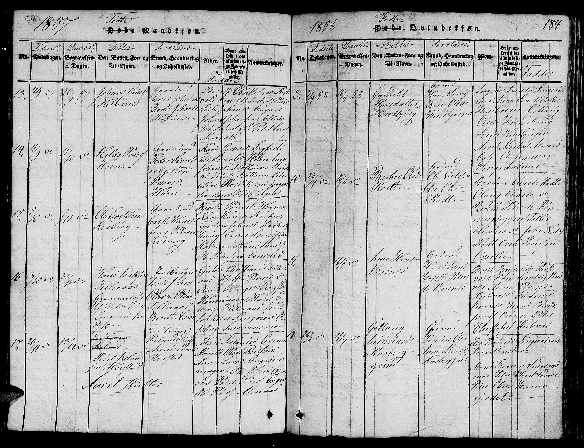 Ministerialprotokoller, klokkerbøker og fødselsregistre - Sør-Trøndelag, AV/SAT-A-1456/688/L1026: Klokkerbok nr. 688C01, 1817-1860, s. 184