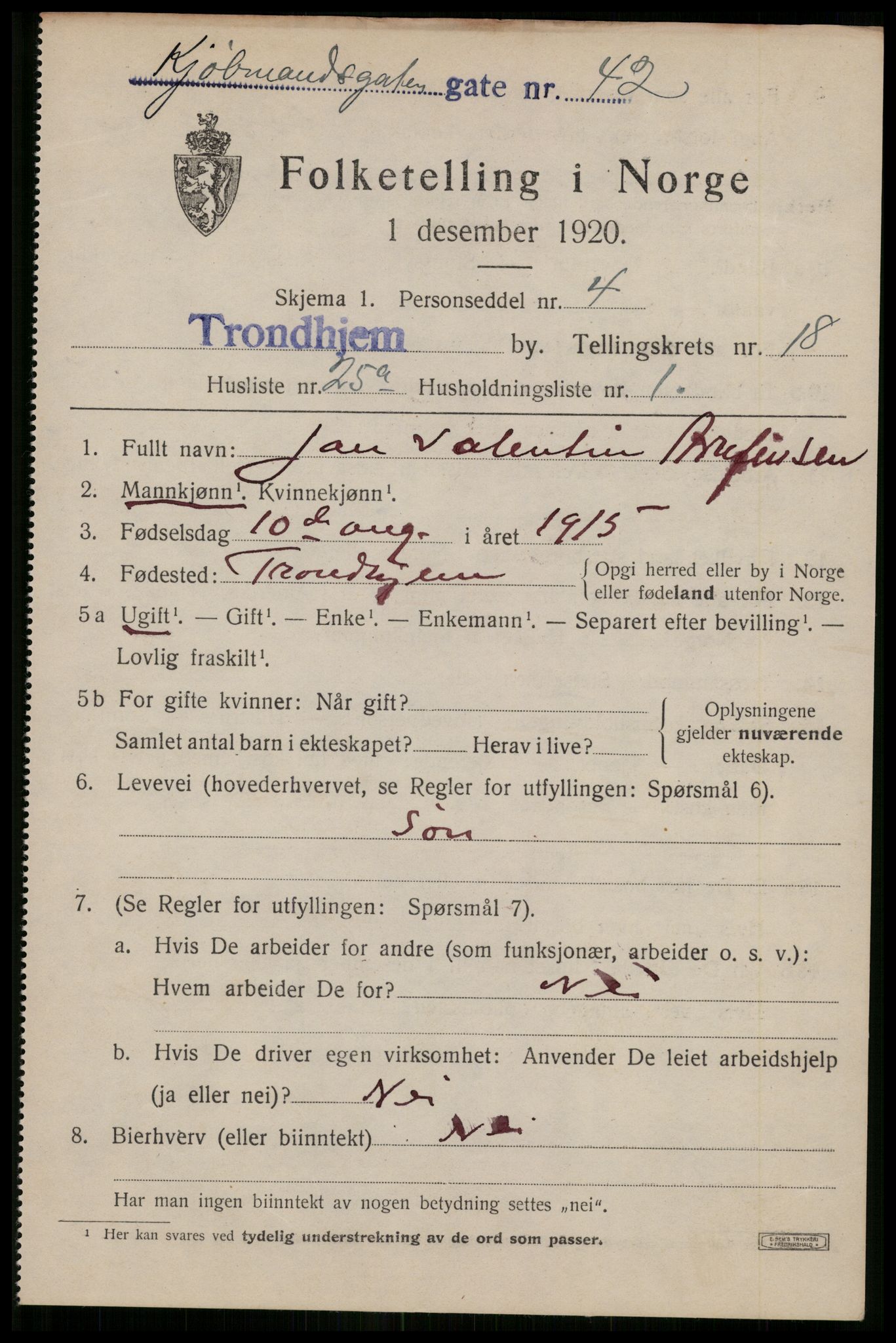 SAT, Folketelling 1920 for 1601 Trondheim kjøpstad, 1920, s. 56030