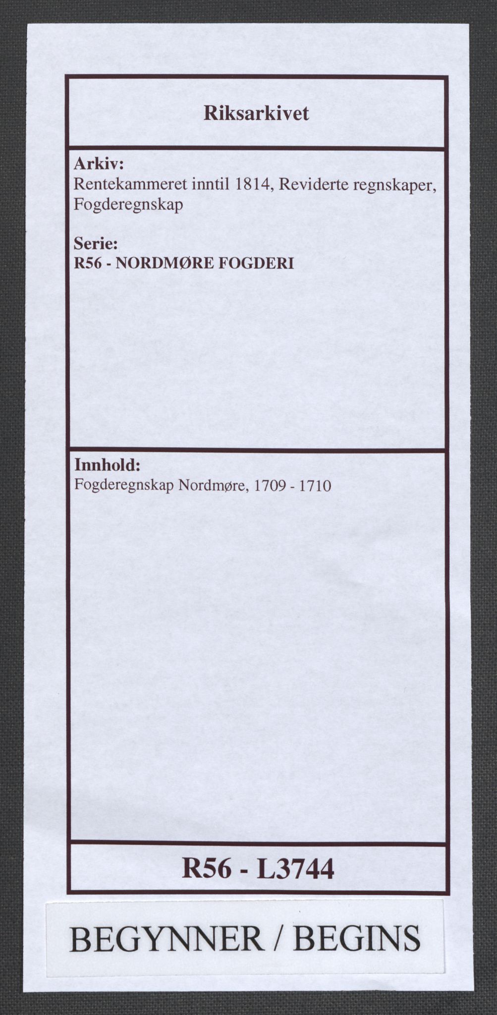 Rentekammeret inntil 1814, Reviderte regnskaper, Fogderegnskap, RA/EA-4092/R56/L3744: Fogderegnskap Nordmøre, 1709-1710, s. 1