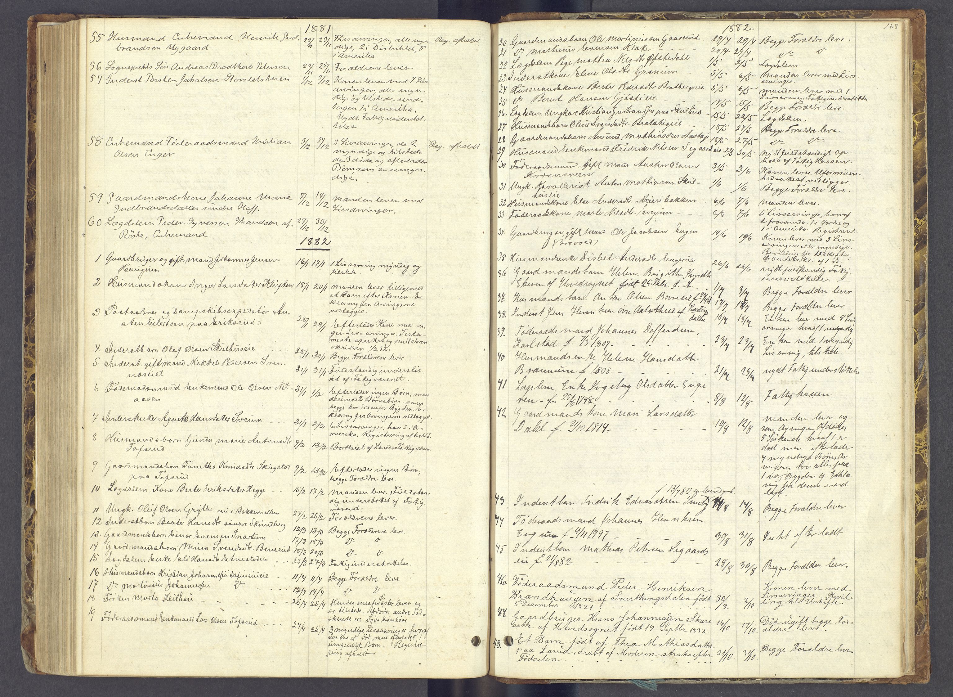 Toten tingrett, AV/SAH-TING-006/J/Jl/L0002: Dødsfallsjournal, 1868-1892, s. 167b-168a