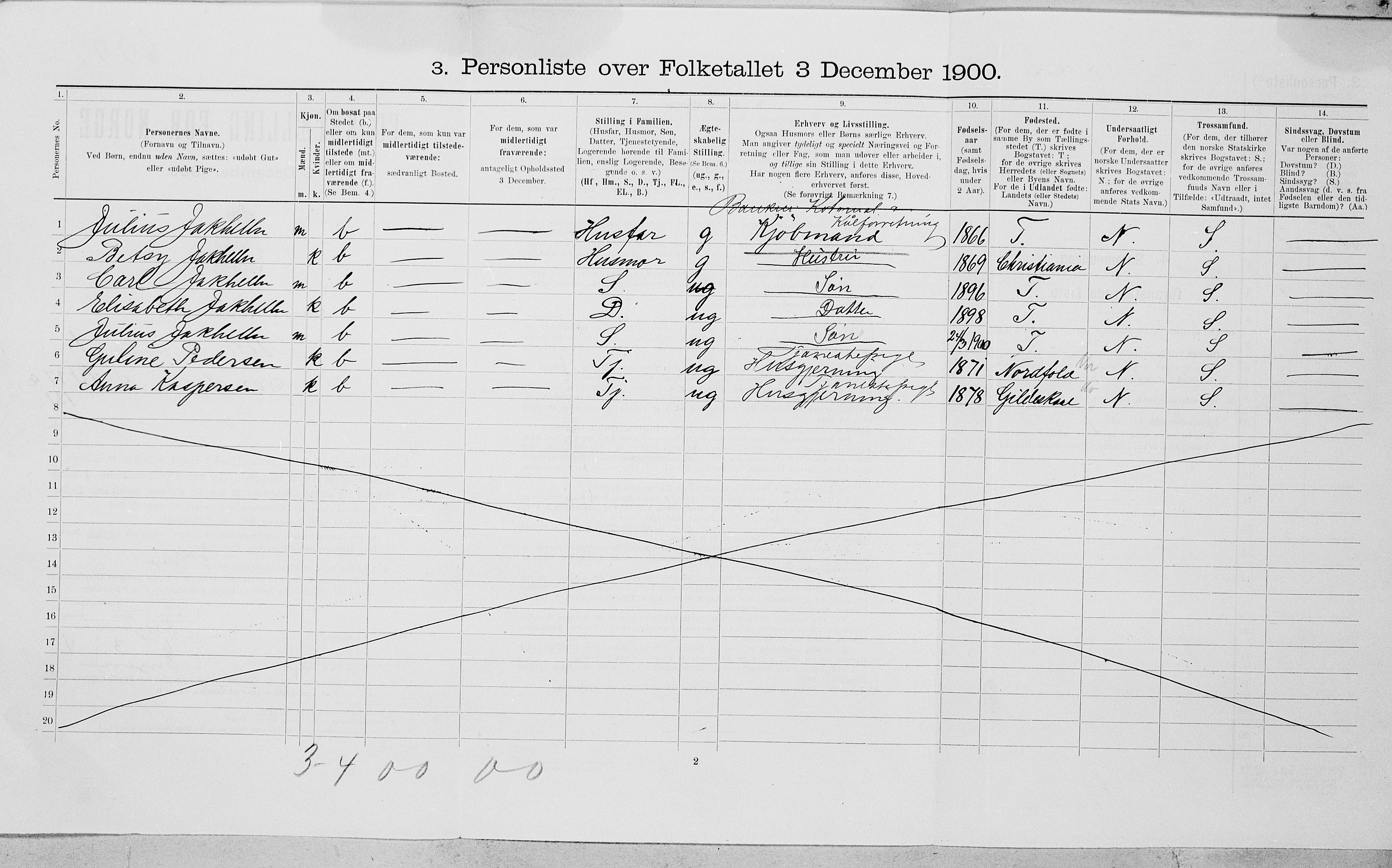 SAT, Folketelling 1900 for 1804 Bodø kjøpstad, 1900, s. 287
