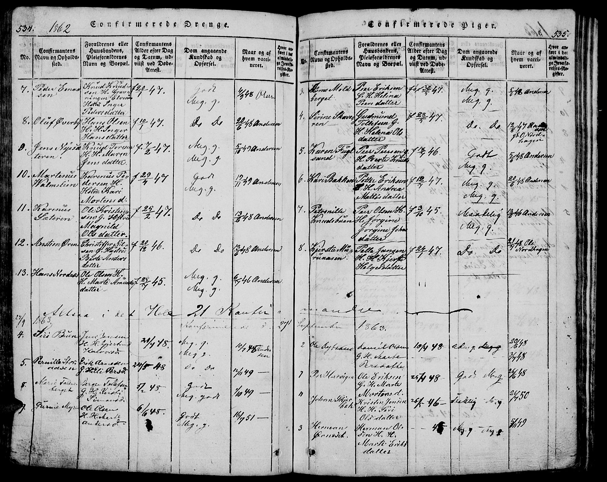 Trysil prestekontor, SAH/PREST-046/H/Ha/Hab/L0005: Klokkerbok nr. 5, 1814-1877, s. 534-535