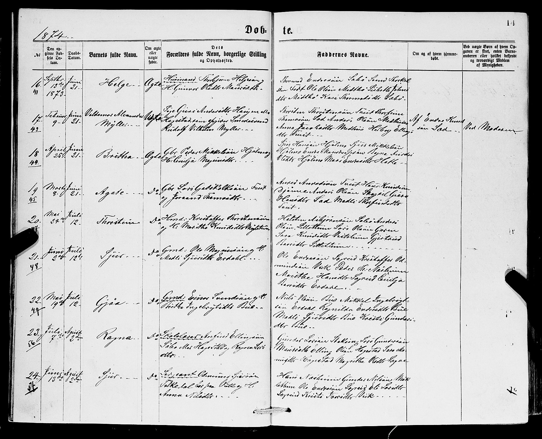 Ullensvang sokneprestembete, AV/SAB-A-78701/H/Hab: Klokkerbok nr. C 2, 1871-1899, s. 14