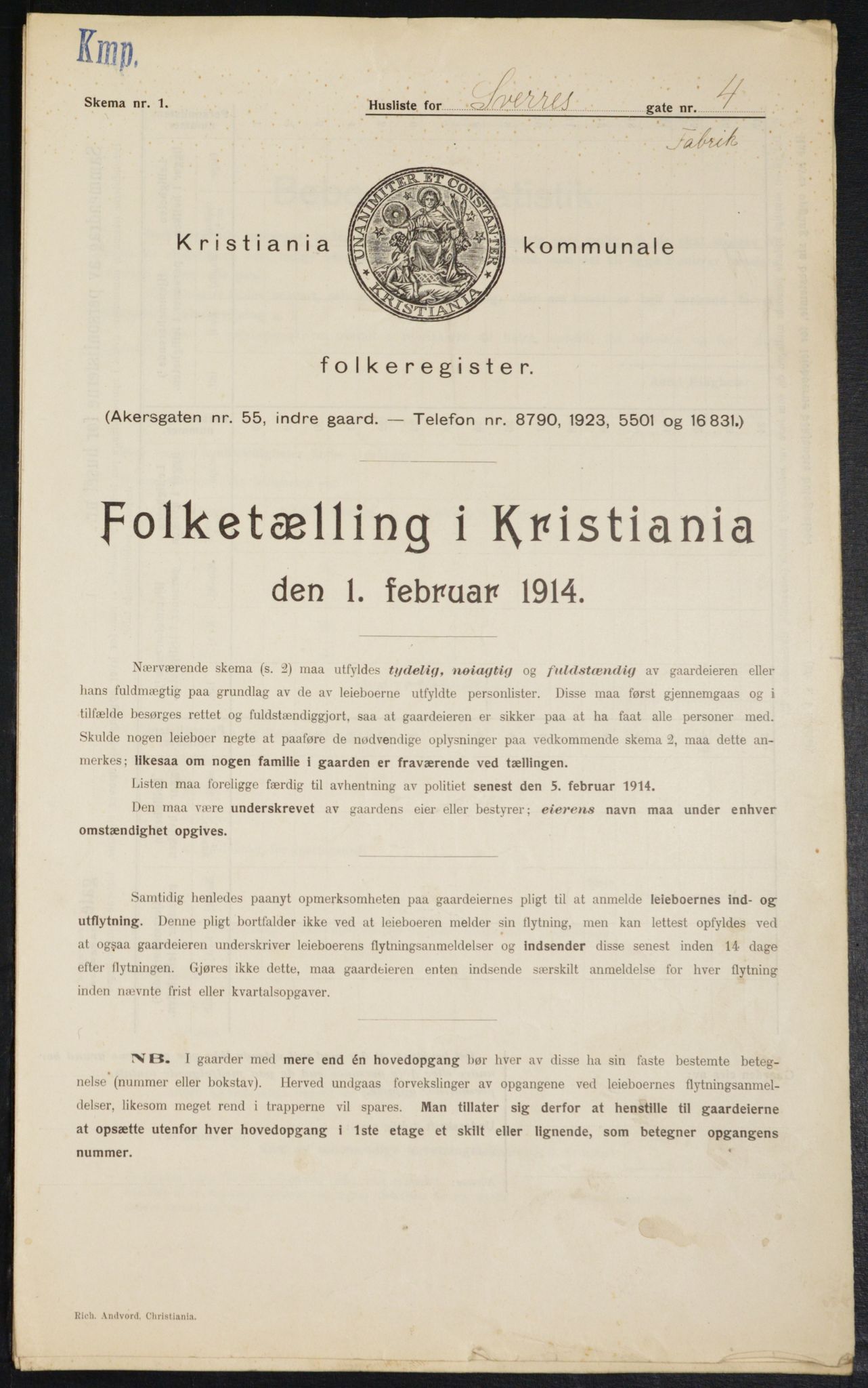 OBA, Kommunal folketelling 1.2.1914 for Kristiania, 1914, s. 106638