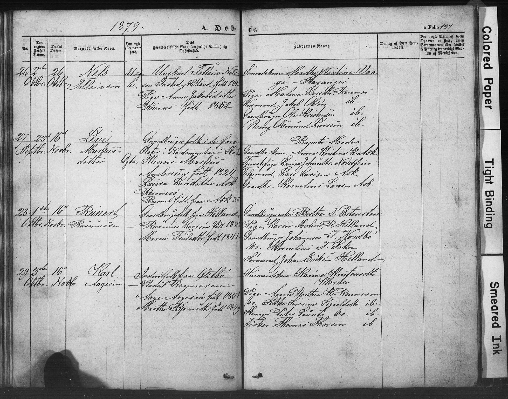 Rennesøy sokneprestkontor, AV/SAST-A -101827/H/Ha/Hab/L0002: Klokkerbok nr. B 2, 1852-1880, s. 137
