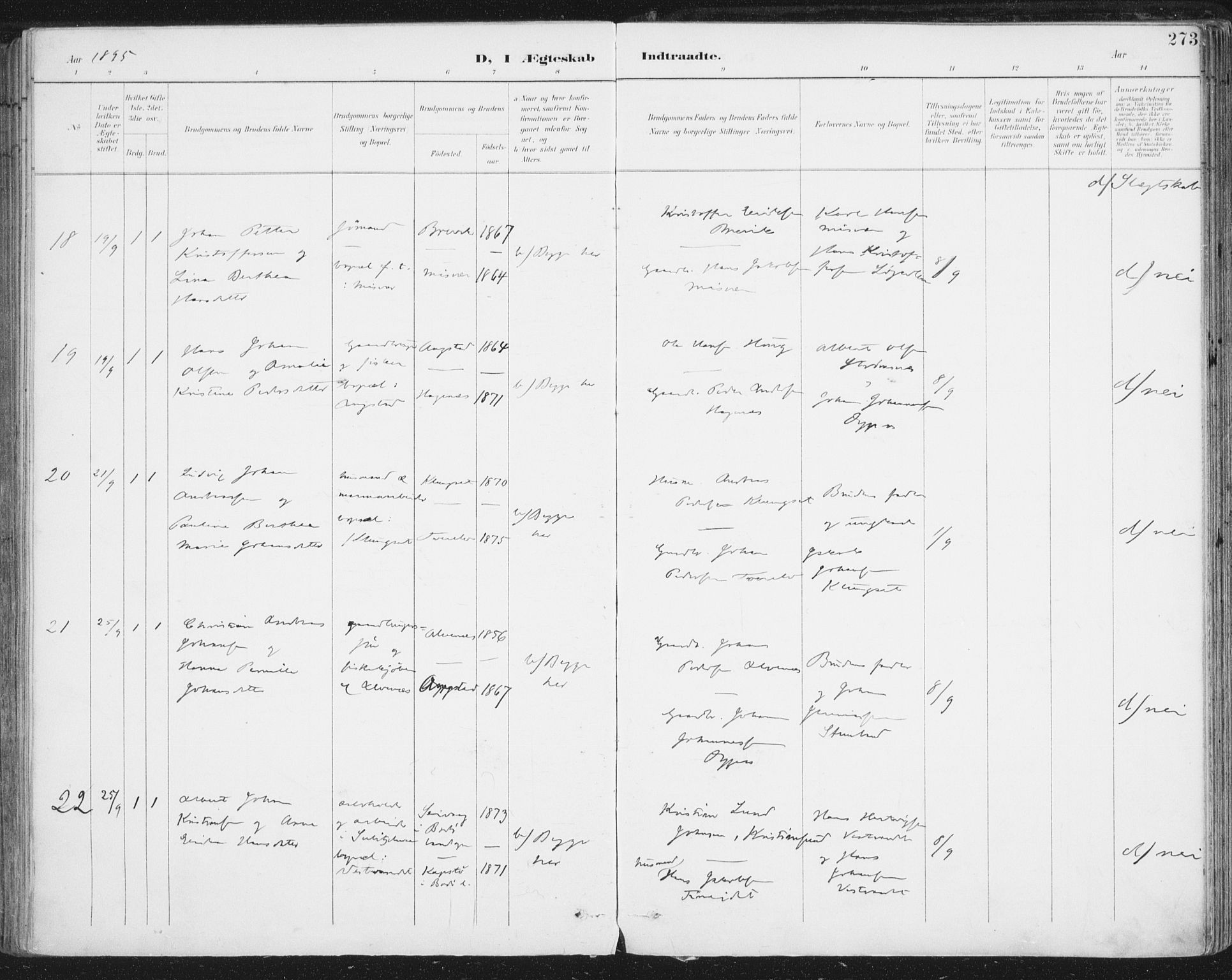 Ministerialprotokoller, klokkerbøker og fødselsregistre - Nordland, SAT/A-1459/852/L0741: Ministerialbok nr. 852A11, 1894-1917, s. 273