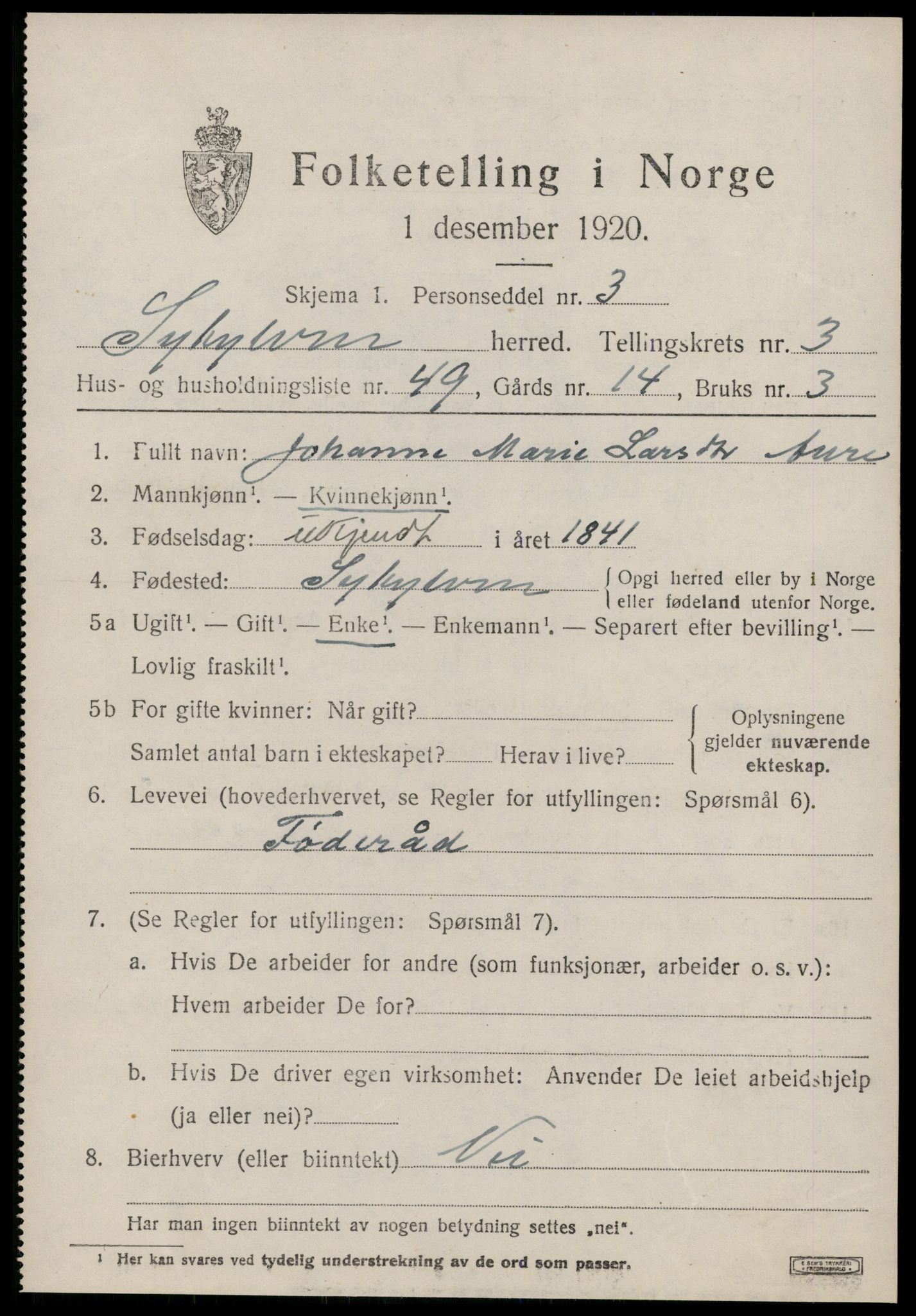 SAT, Folketelling 1920 for 1528 Sykkylven herred, 1920, s. 2715