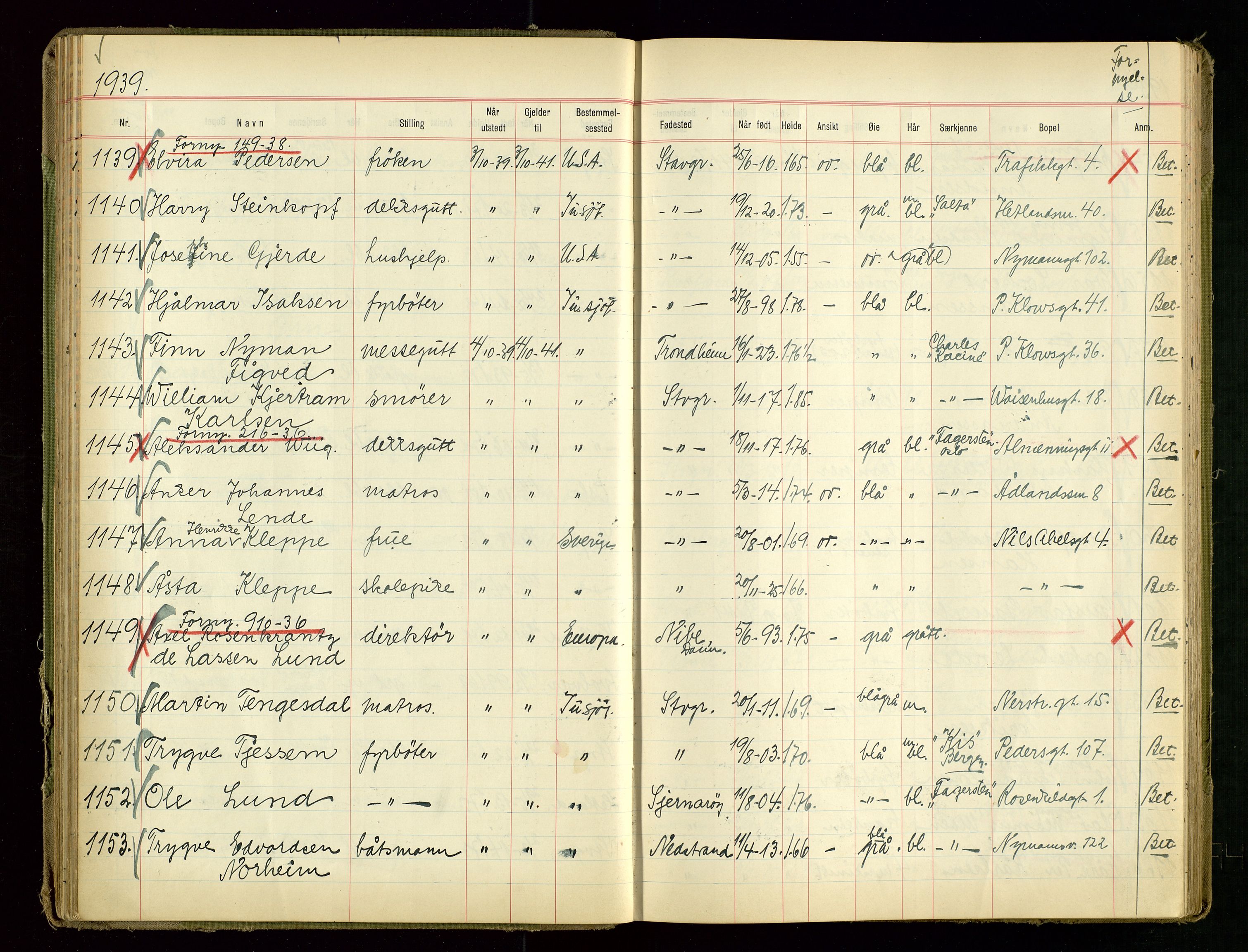 Stavanger politikammer, AV/SAST-A-100361/001/H/Hc/Hcd/Hcdb/L0002: "Pass-protokoll", 1939-1945, s. 47