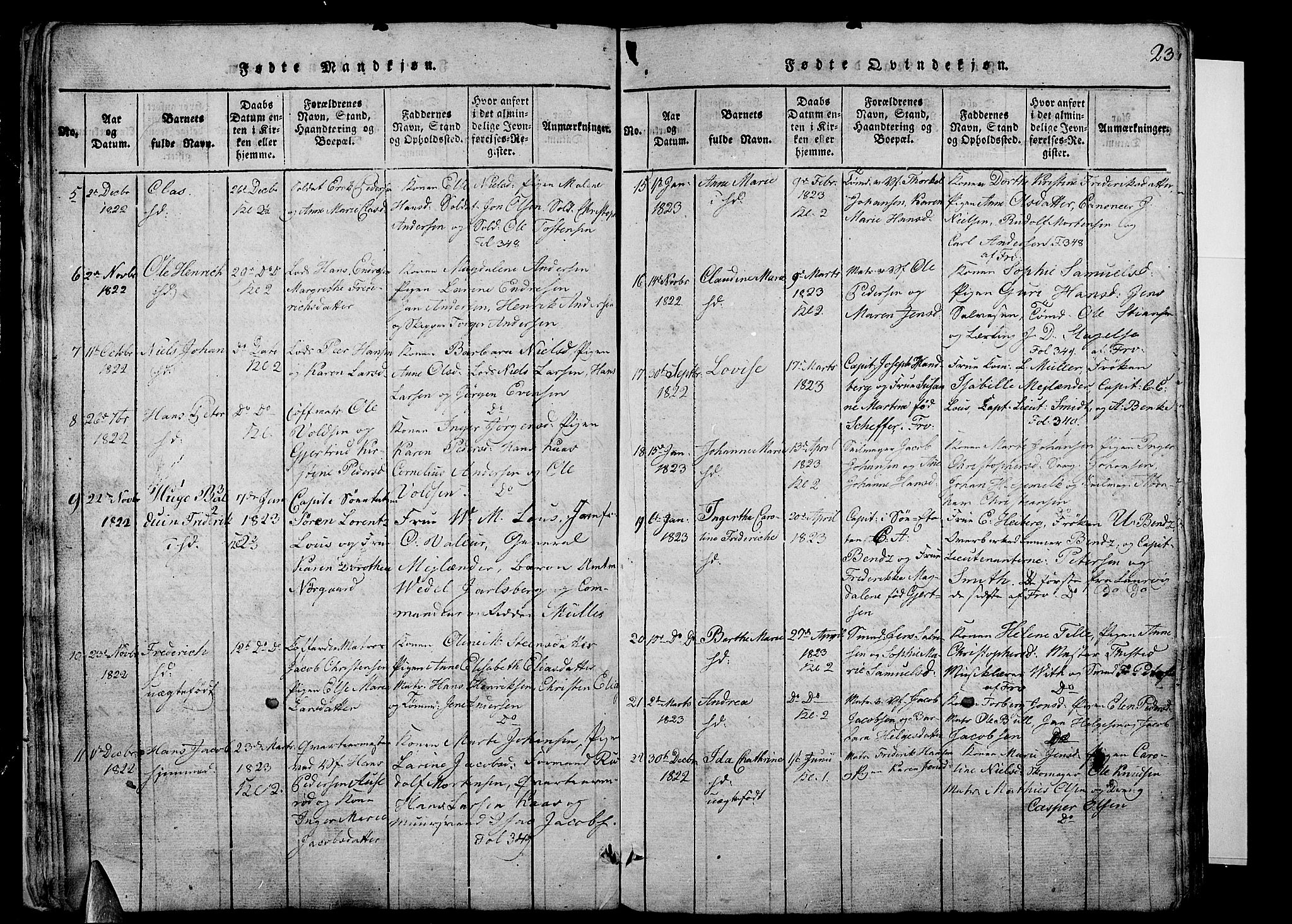 Stavern kirkebøker, AV/SAKO-A-318/G/Ga/L0001: Klokkerbok nr. 1, 1817-1841, s. 23