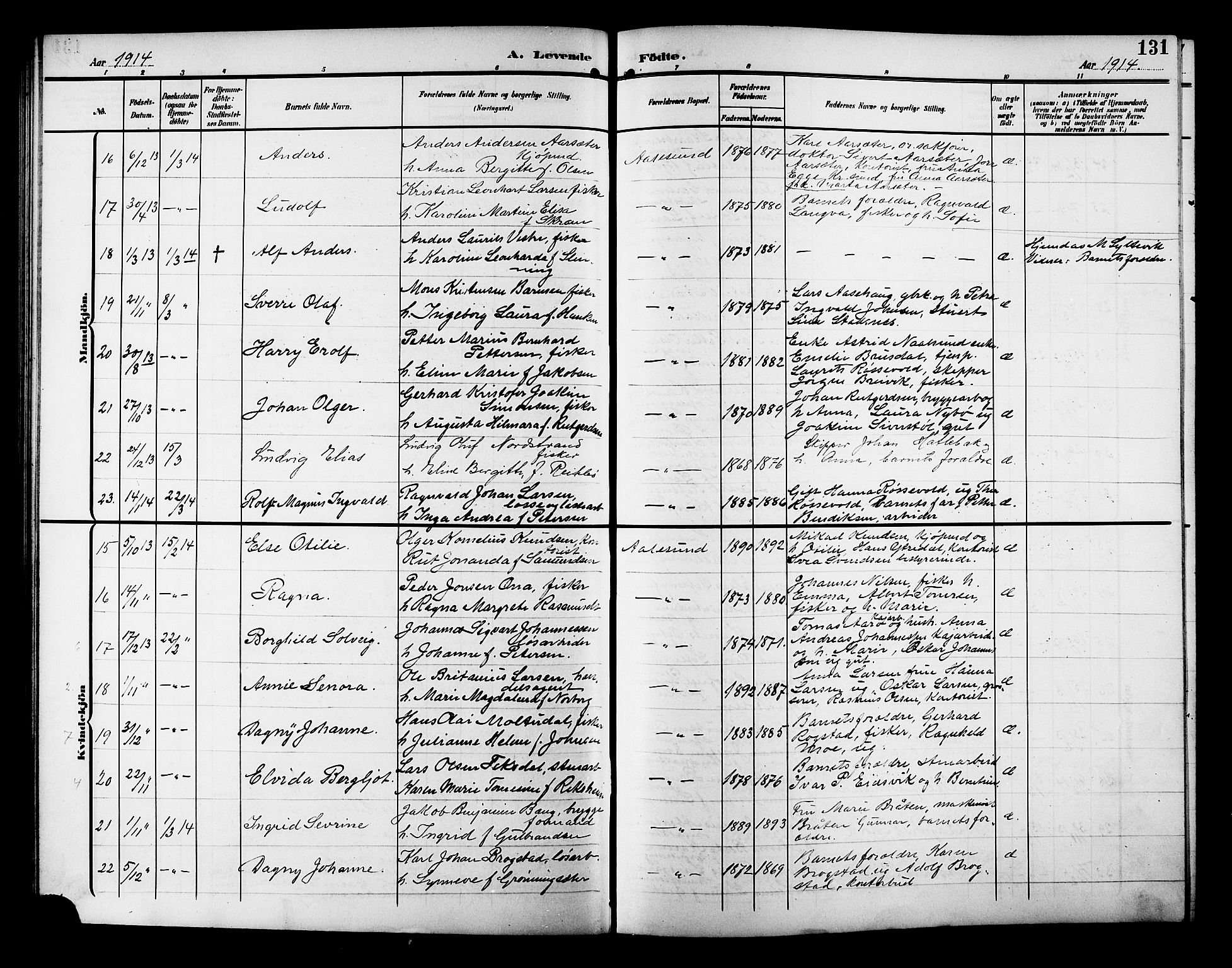 Ministerialprotokoller, klokkerbøker og fødselsregistre - Møre og Romsdal, AV/SAT-A-1454/529/L0471: Klokkerbok nr. 529C08, 1909-1921, s. 131