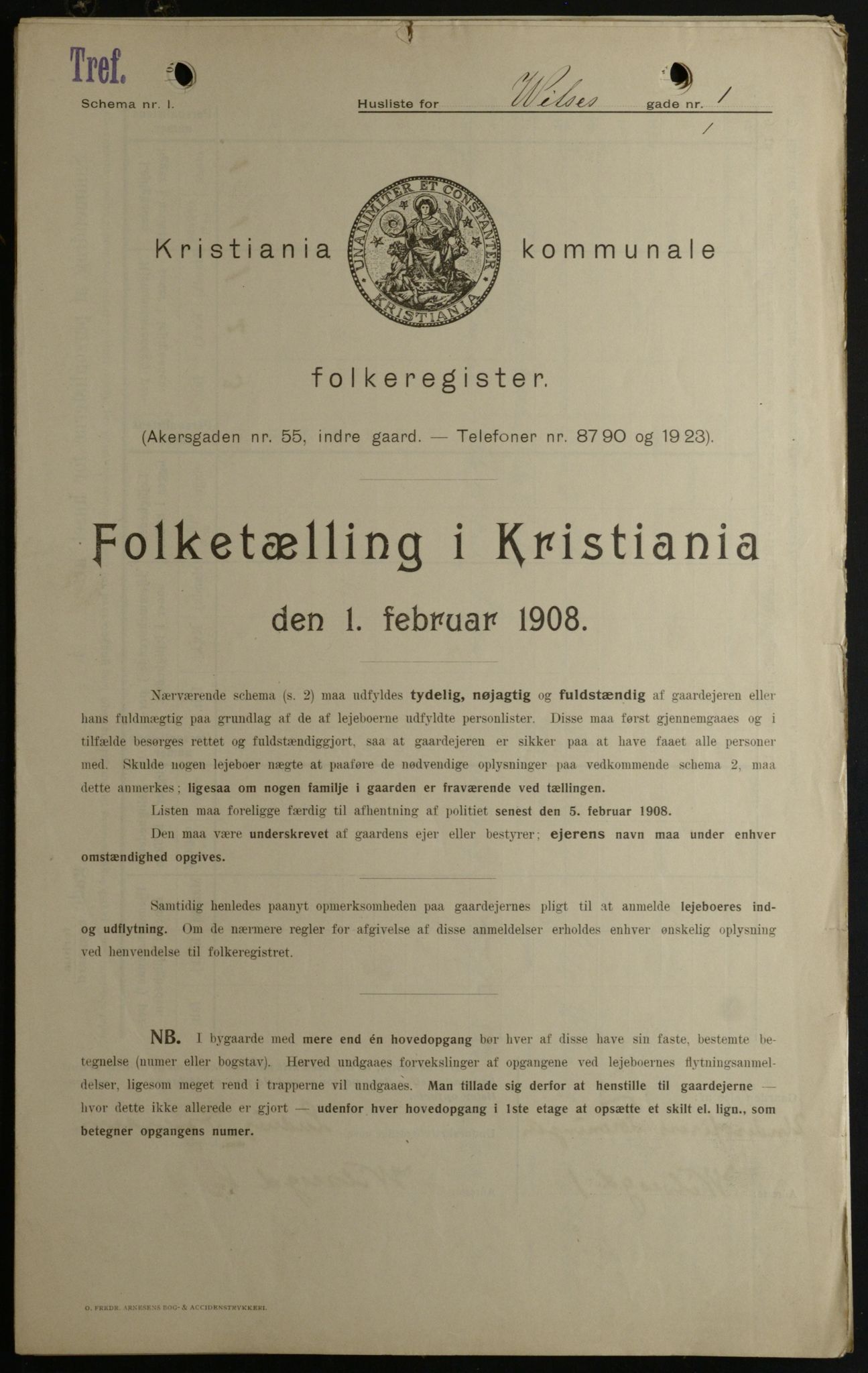 OBA, Kommunal folketelling 1.2.1908 for Kristiania kjøpstad, 1908, s. 115153