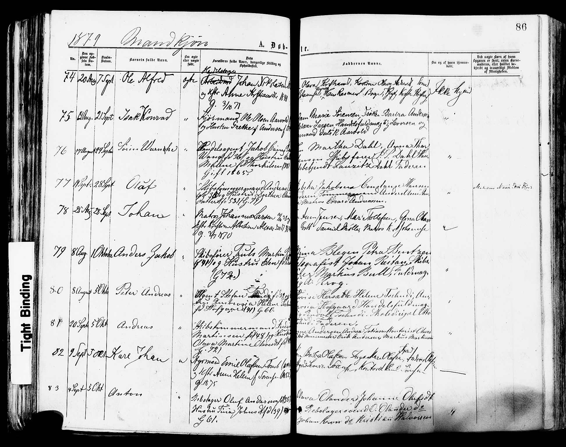 Tønsberg kirkebøker, AV/SAKO-A-330/F/Fa/L0010: Ministerialbok nr. I 10, 1874-1880, s. 86