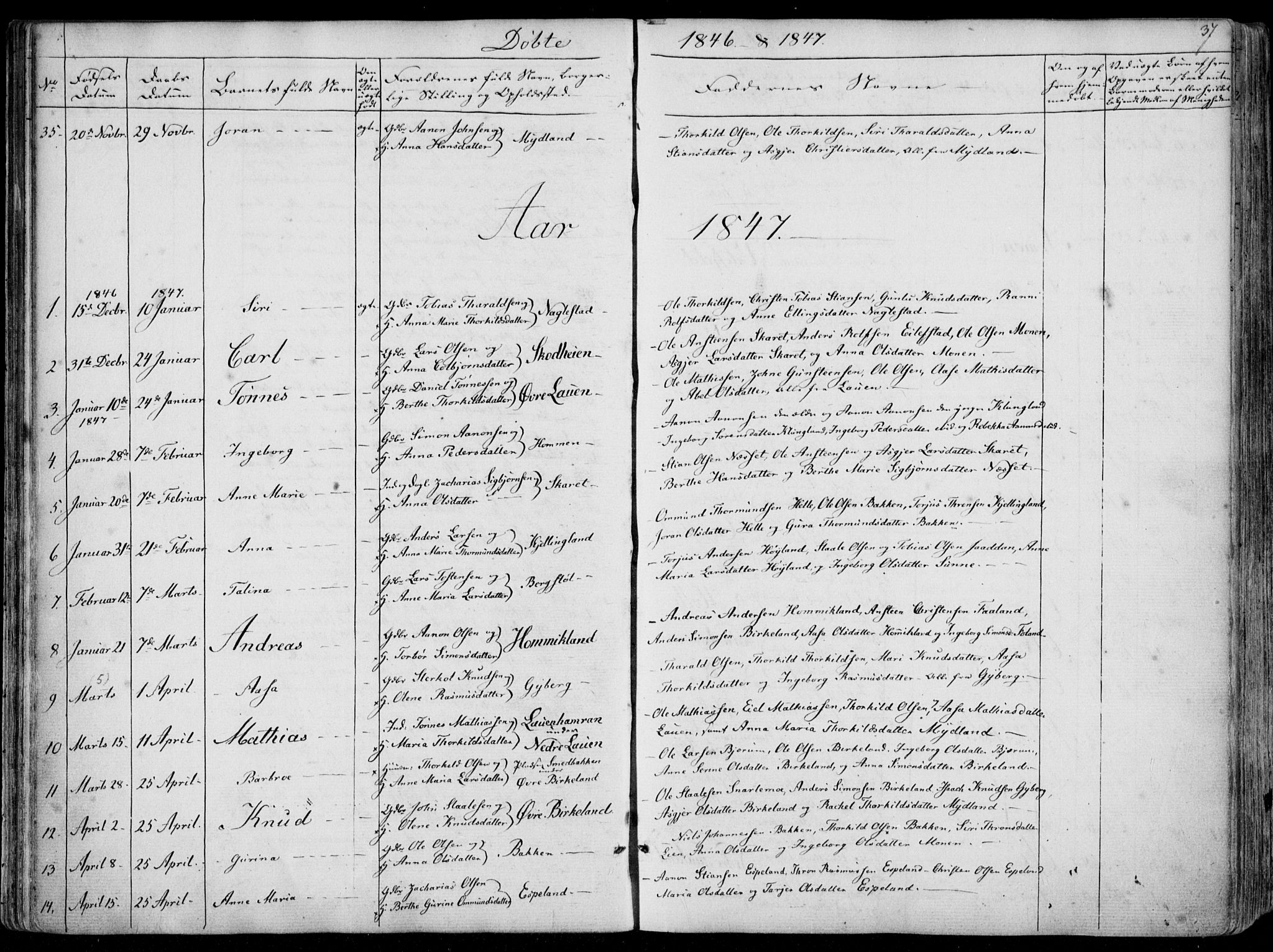 Hægebostad sokneprestkontor, AV/SAK-1111-0024/F/Fa/Faa/L0004: Ministerialbok nr. A 4, 1834-1864, s. 37