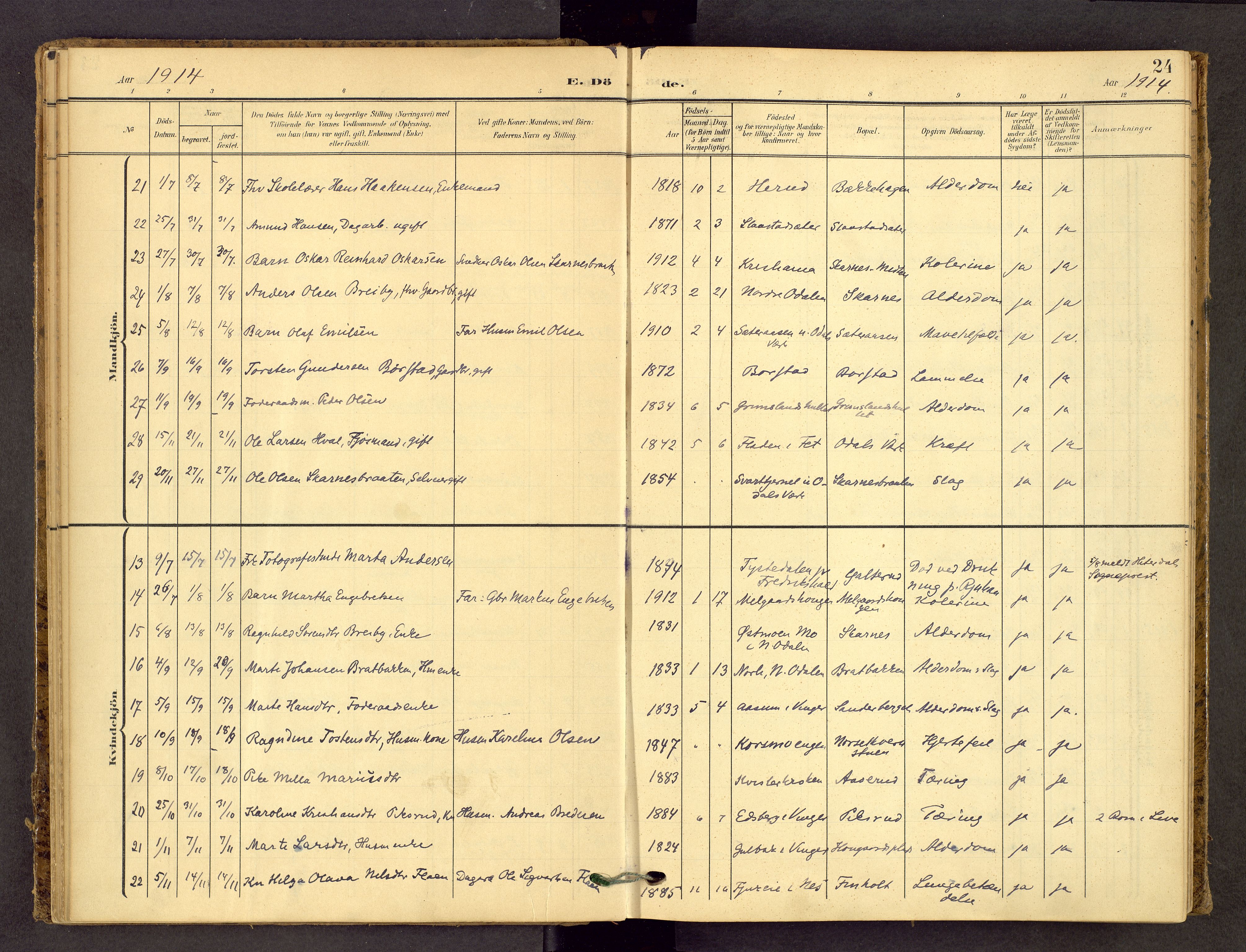 Sør-Odal prestekontor, AV/SAH-PREST-030/H/Ha/Haa/L0010: Ministerialbok nr. 10, 1907-1968, s. 24