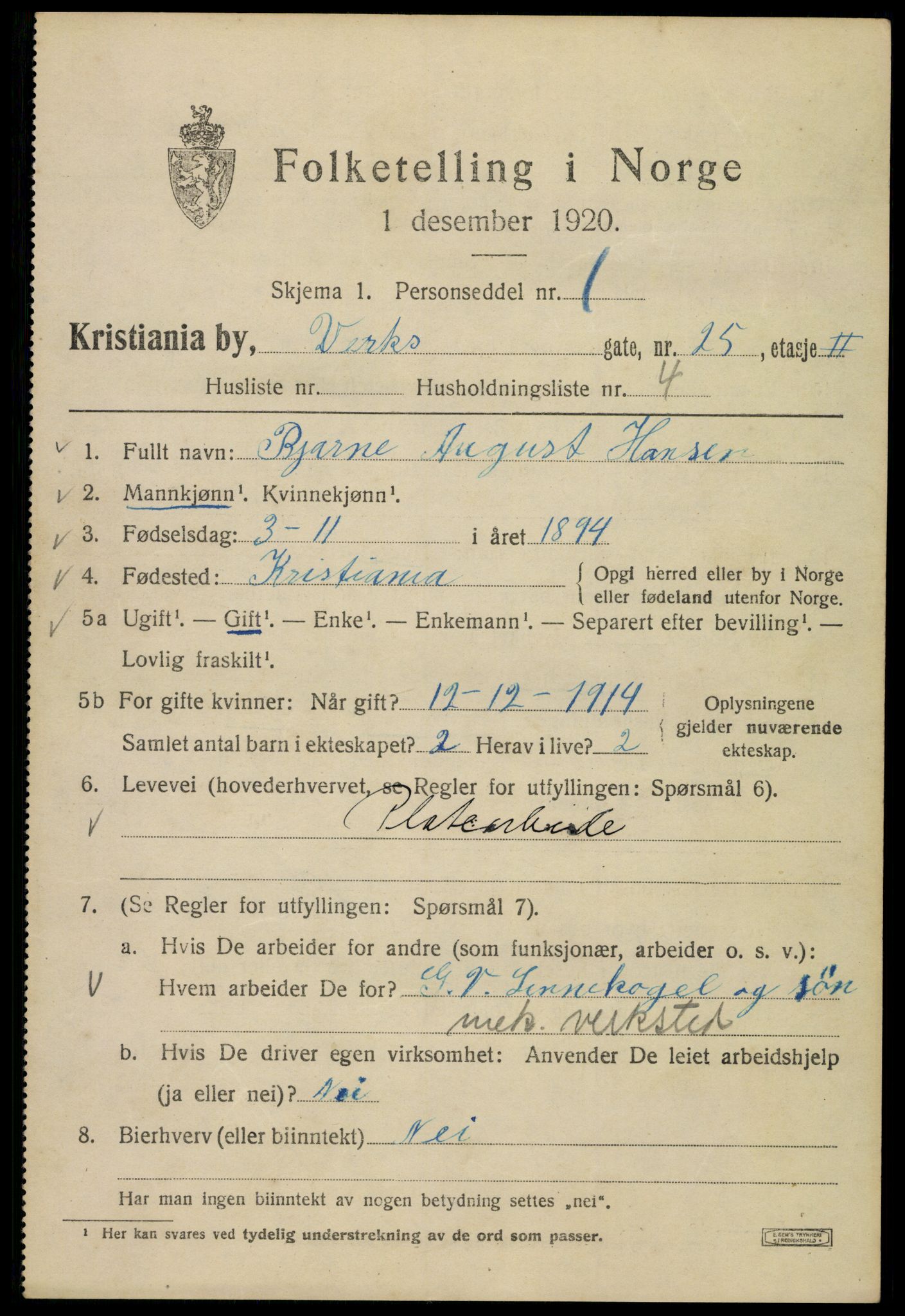 SAO, Folketelling 1920 for 0301 Kristiania kjøpstad, 1920, s. 630029