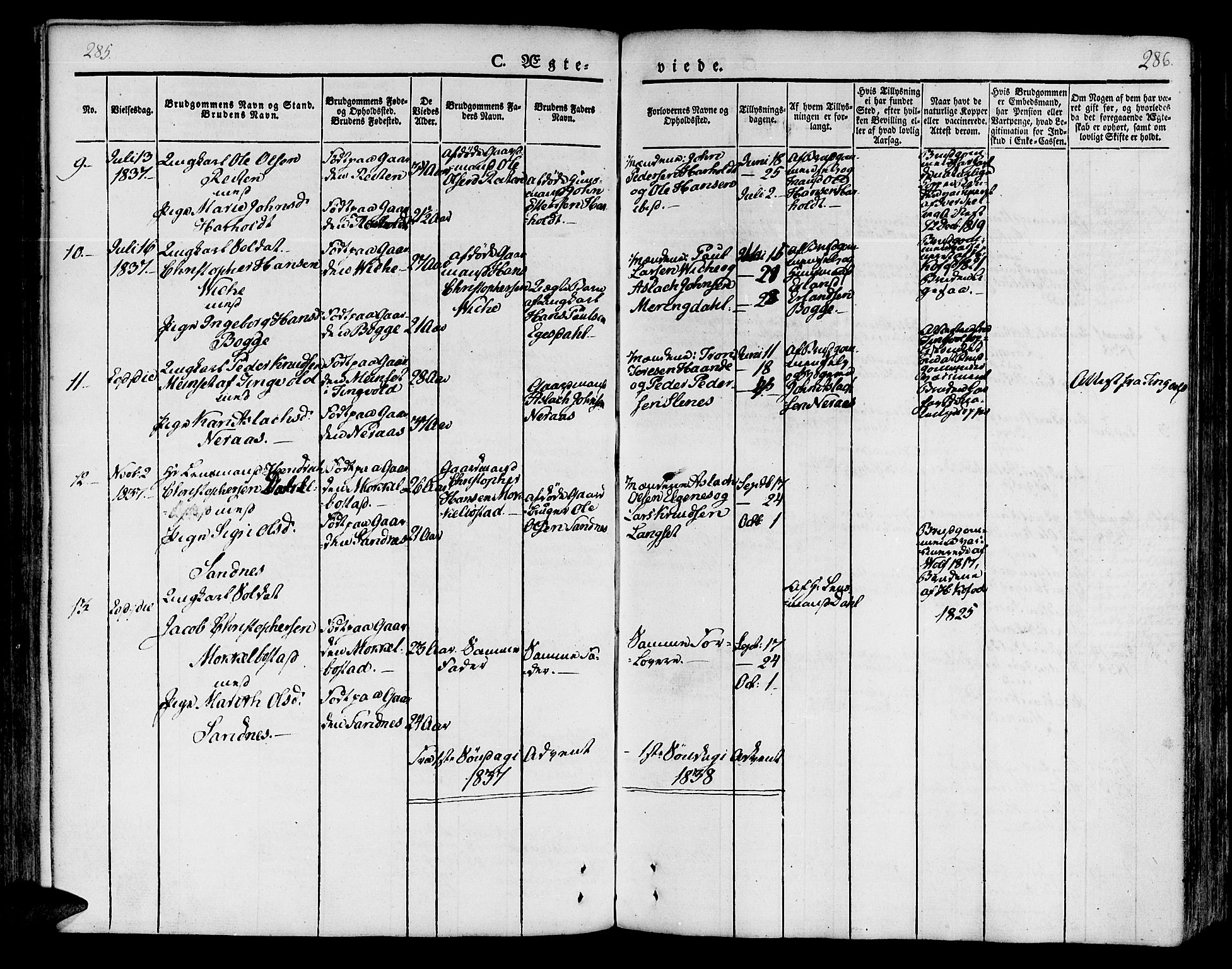 Ministerialprotokoller, klokkerbøker og fødselsregistre - Møre og Romsdal, SAT/A-1454/551/L0624: Ministerialbok nr. 551A04, 1831-1845, s. 285-286