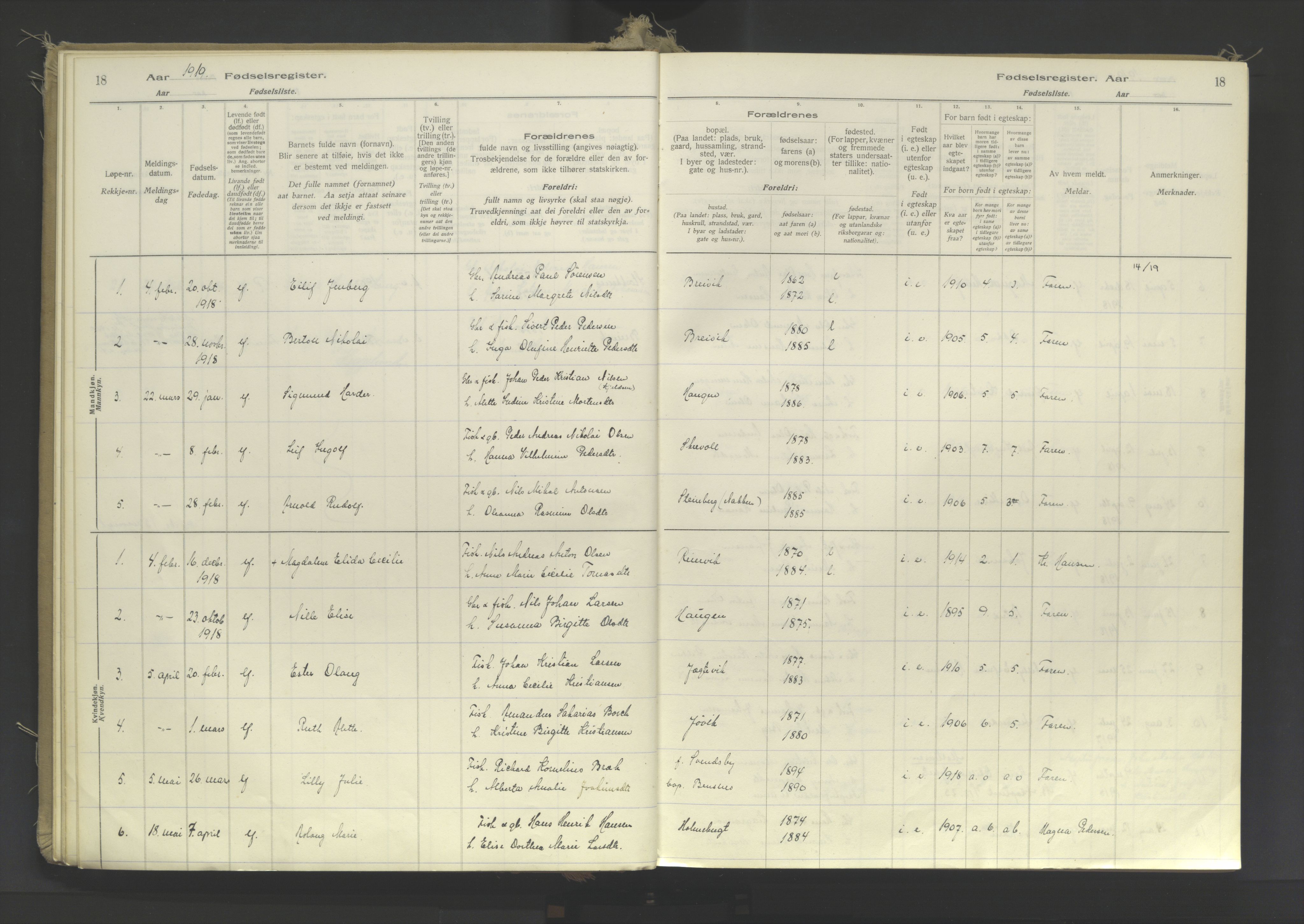 Lyngen sokneprestembete, AV/SATØ-S-1289/I/Ia/L0078: Fødselsregister nr. 78, 1916-1950, s. 18
