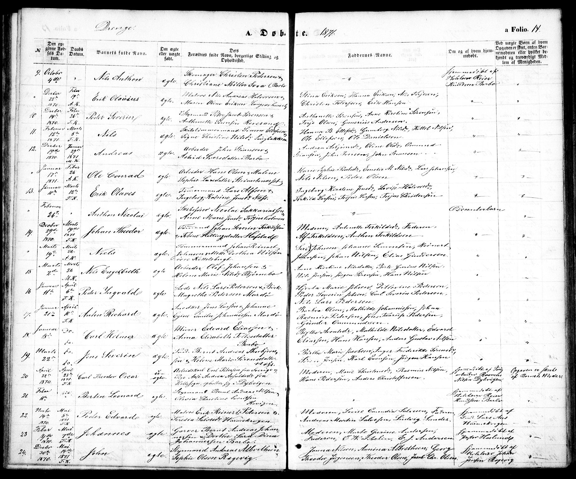 Tromøy sokneprestkontor, AV/SAK-1111-0041/F/Fb/L0004: Klokkerbok nr. B 4, 1869-1877, s. 14