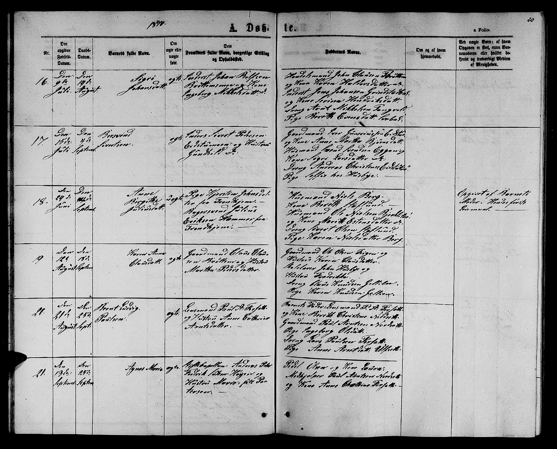 Ministerialprotokoller, klokkerbøker og fødselsregistre - Sør-Trøndelag, AV/SAT-A-1456/618/L0451: Klokkerbok nr. 618C02, 1865-1883, s. 20