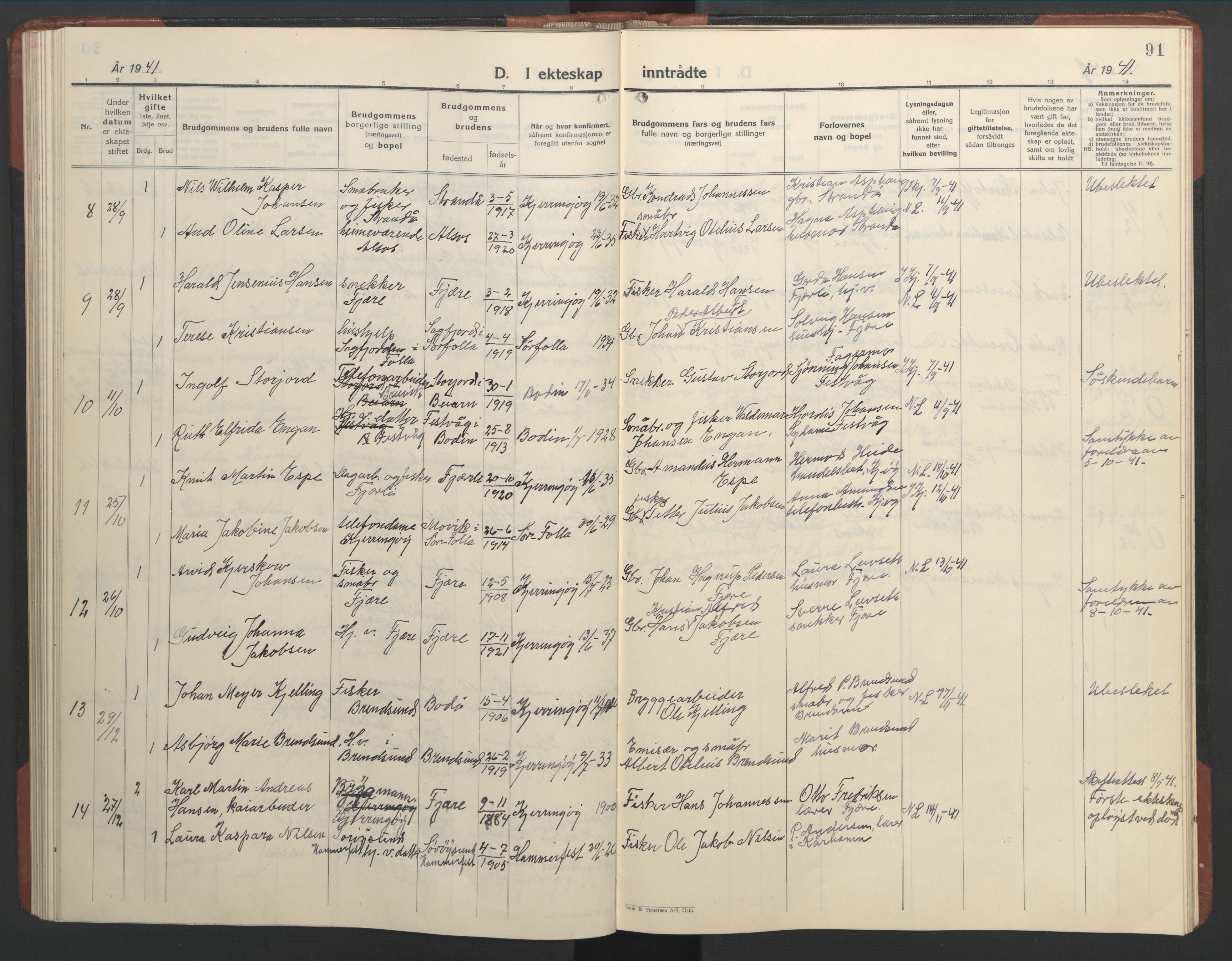 Ministerialprotokoller, klokkerbøker og fødselsregistre - Nordland, AV/SAT-A-1459/803/L0078: Klokkerbok nr. 803C05, 1931-1952, s. 91