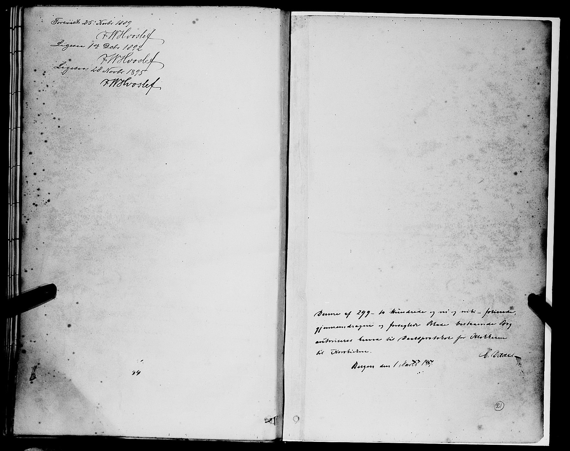 Korskirken sokneprestembete, SAB/A-76101/H/Hab: Klokkerbok nr. B 9, 1887-1896