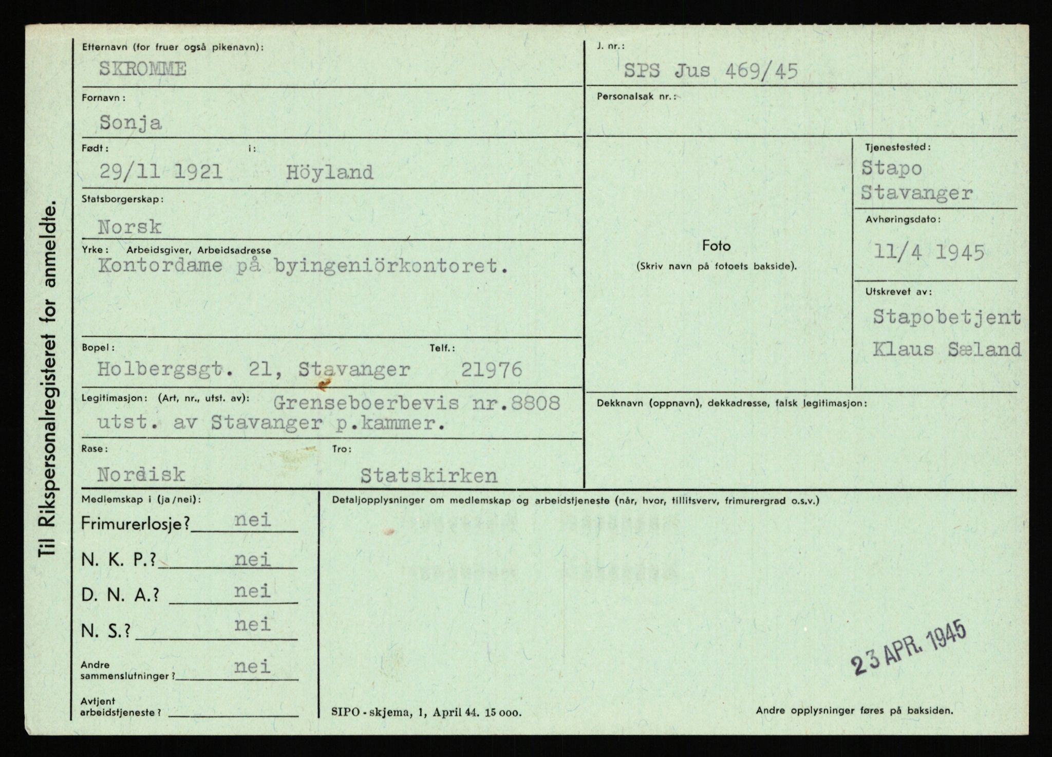 Statspolitiet - Hovedkontoret / Osloavdelingen, AV/RA-S-1329/C/Ca/L0014: Seterlien - Svartås, 1943-1945, s. 1503