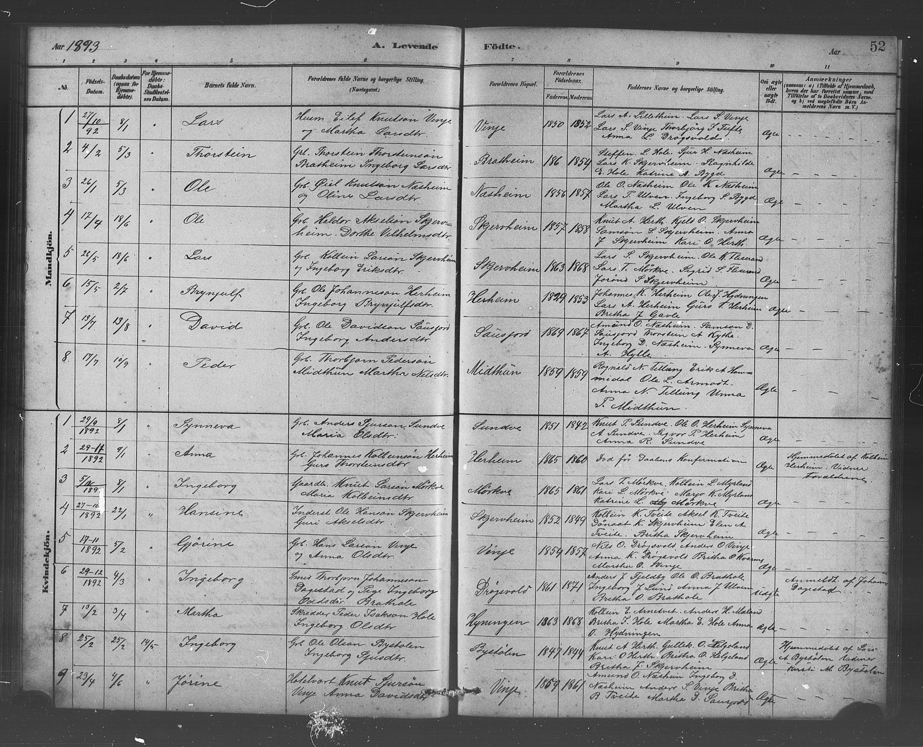 Vossestrand Sokneprestembete, AV/SAB-A-79101/H/Hab: Klokkerbok nr. B 3, 1880-1907, s. 52