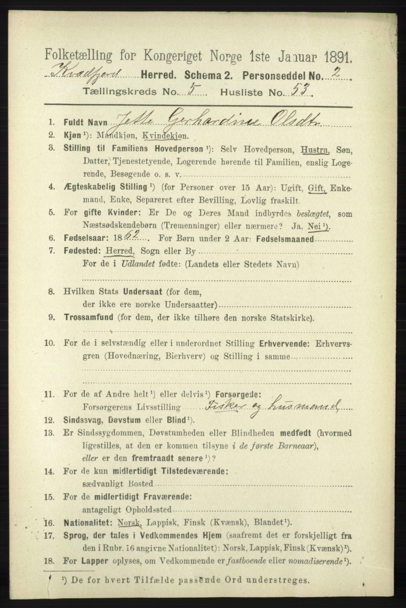 RA, Folketelling 1891 for 1911 Kvæfjord herred, 1891, s. 3166