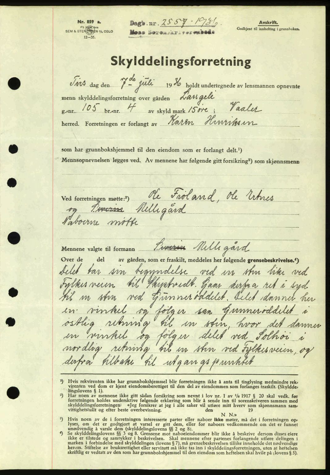 Moss sorenskriveri, SAO/A-10168: Pantebok nr. A2, 1936-1937, Dagboknr: 2557/1936