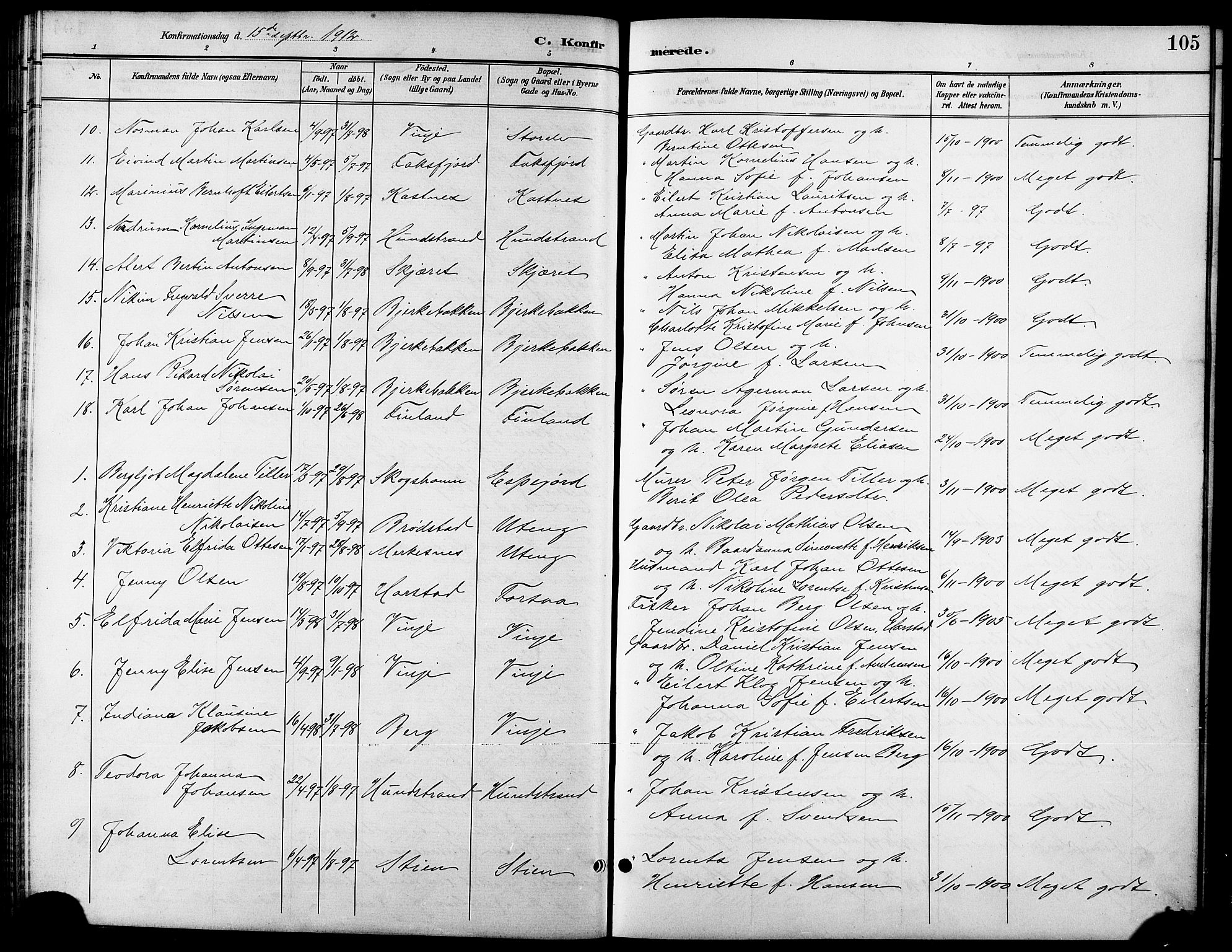 Tranøy sokneprestkontor, AV/SATØ-S-1313/I/Ia/Iab/L0014klokker: Klokkerbok nr. 14, 1896-1918, s. 105