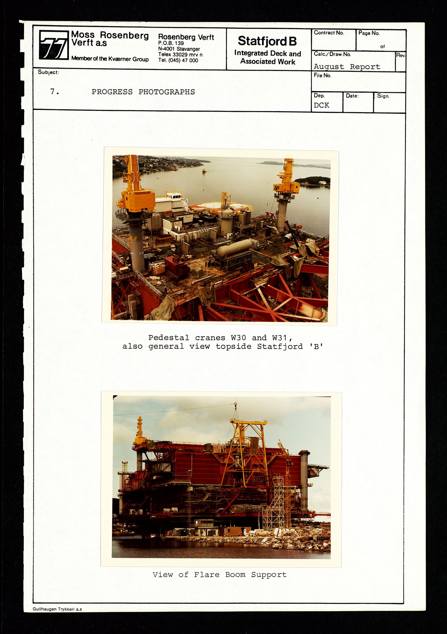 Pa 1400 - Moss Rosenberg Verft A/S, SAST/A-101696/E/Eb/Ebg/L0001: Statfjord B: Deck og offshore, 1979-1982, s. 8