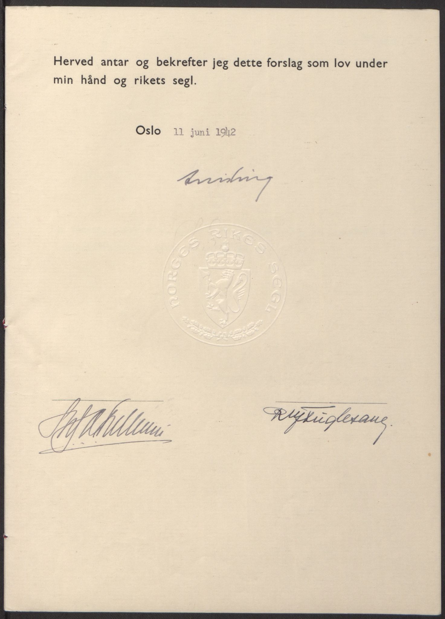 NS-administrasjonen 1940-1945 (Statsrådsekretariatet, de kommisariske statsråder mm), RA/S-4279/D/Db/L0098: Lover II, 1942, s. 26